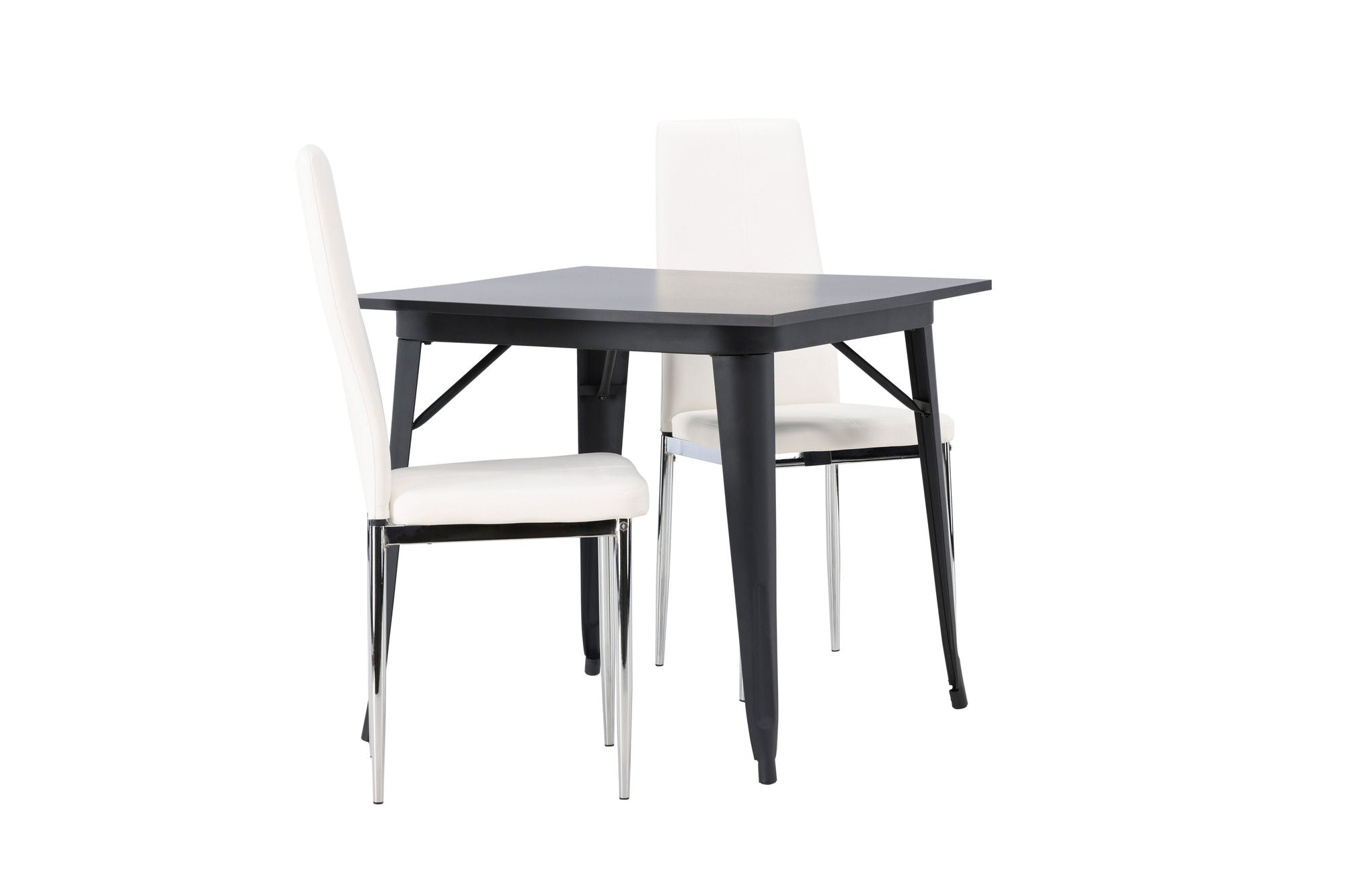 Venture Home Tempe spisebord - Black / Black MDF +Pastill Spisebordsstol - Silver / White PU _2