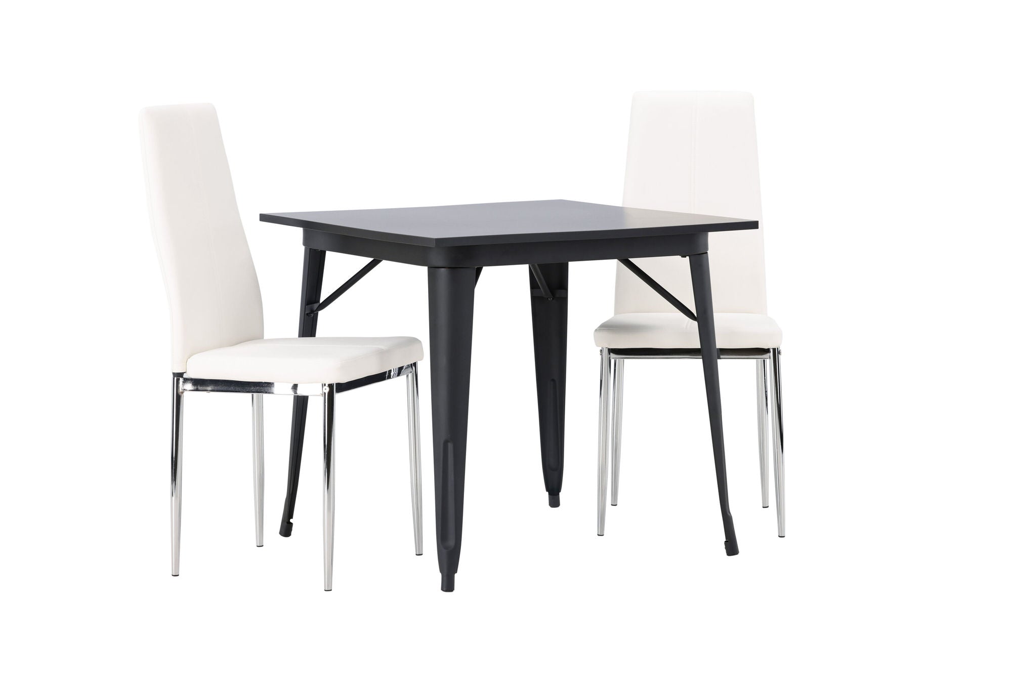 Venture Home Tempe spisebord - Black / Black MDF +Pastill Spisebordsstol - Silver / White PU _2