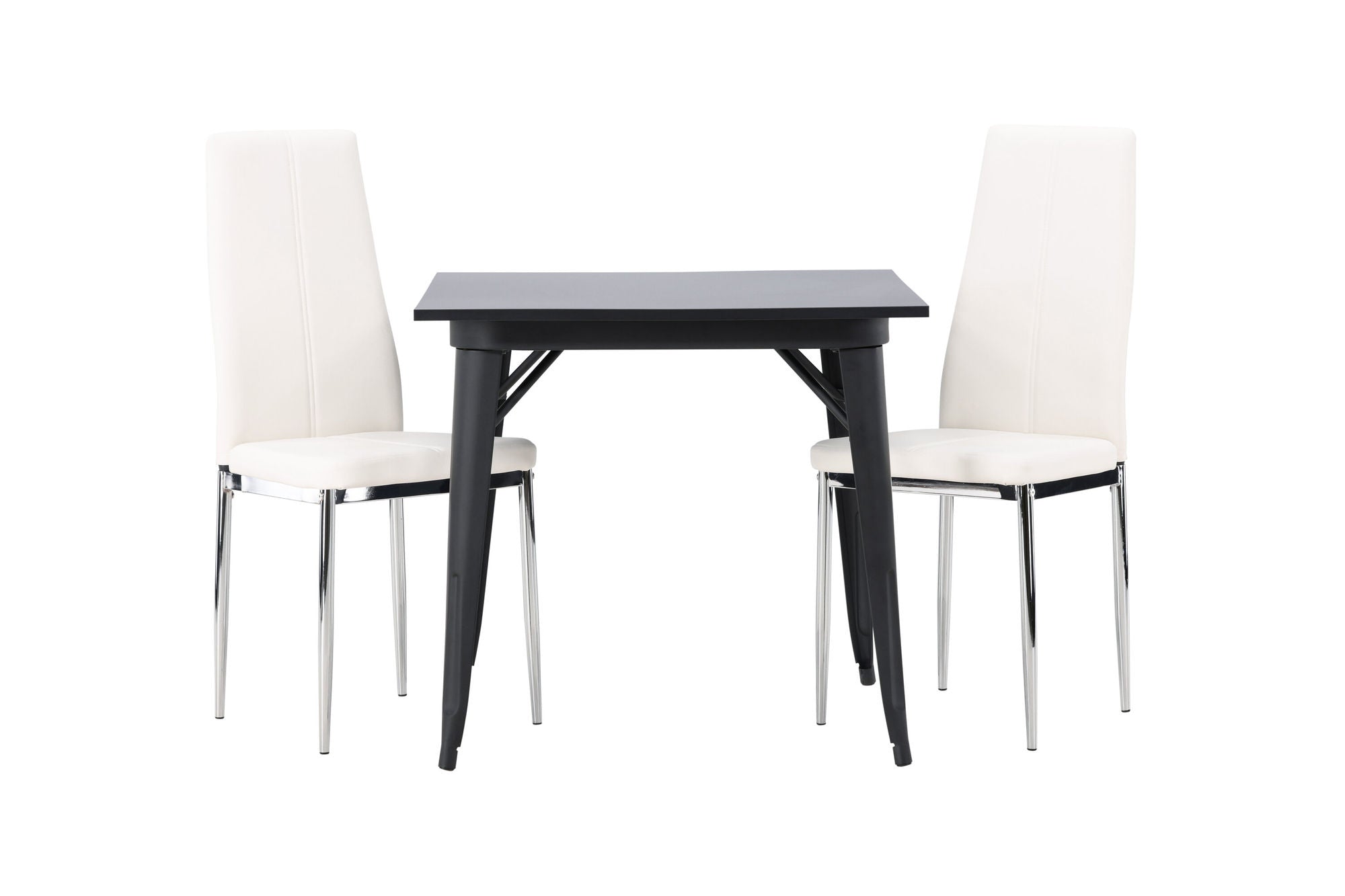 Venture Home Tempe spisebord - Black / Black MDF +Pastill Spisebordsstol - Silver / White PU _2