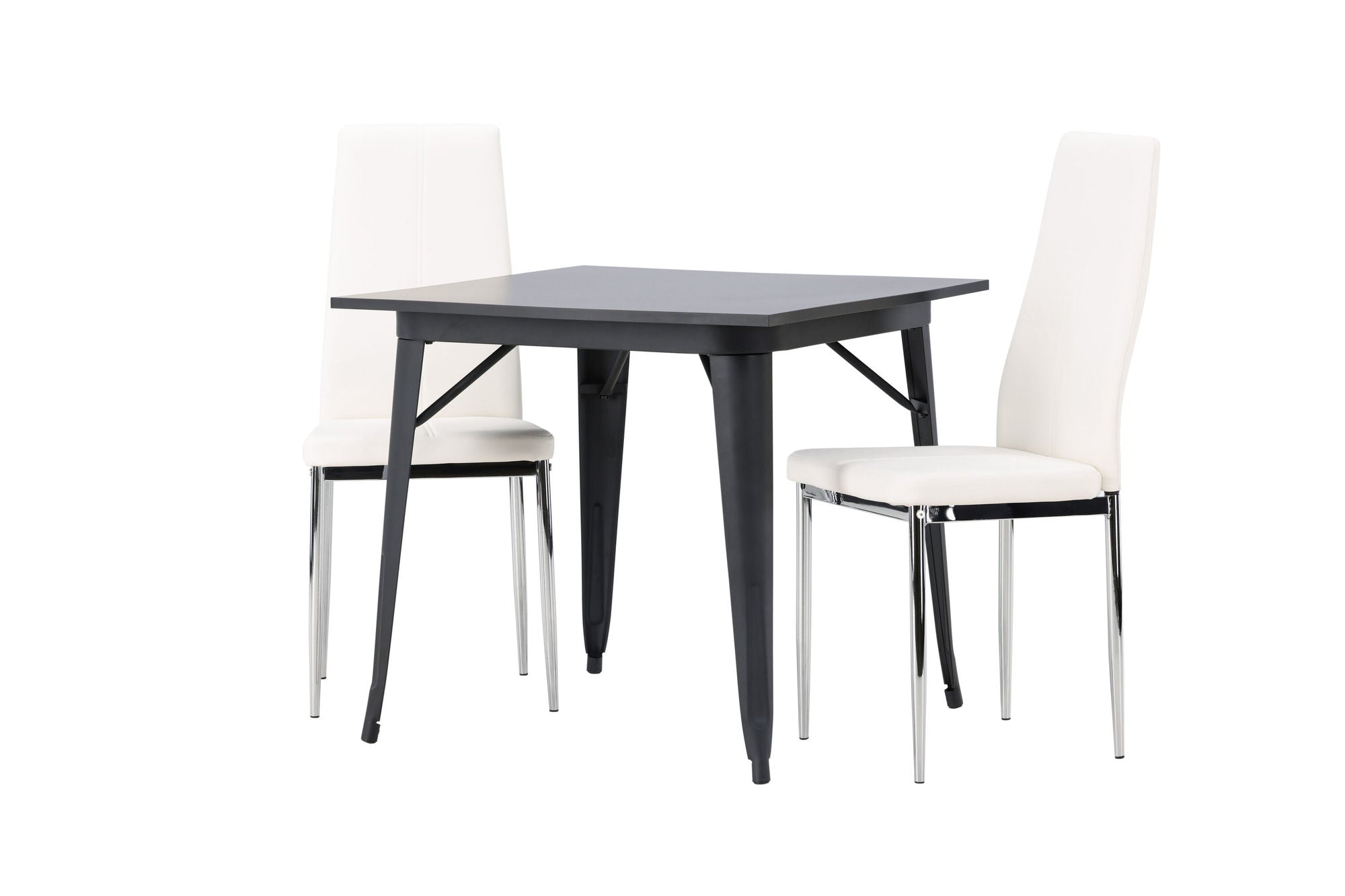 Venture Home Tempe spisebord - Black / Black MDF +Pastill Spisebordsstol - Silver / White PU _2