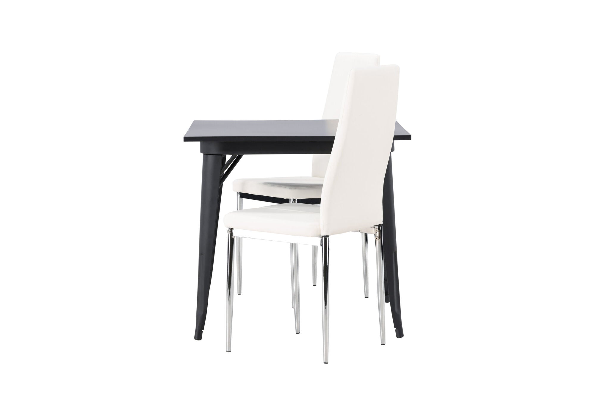 Venture Home Tempe spisebord - Black / Black MDF +Pastill Spisebordsstol - Silver / White PU _2