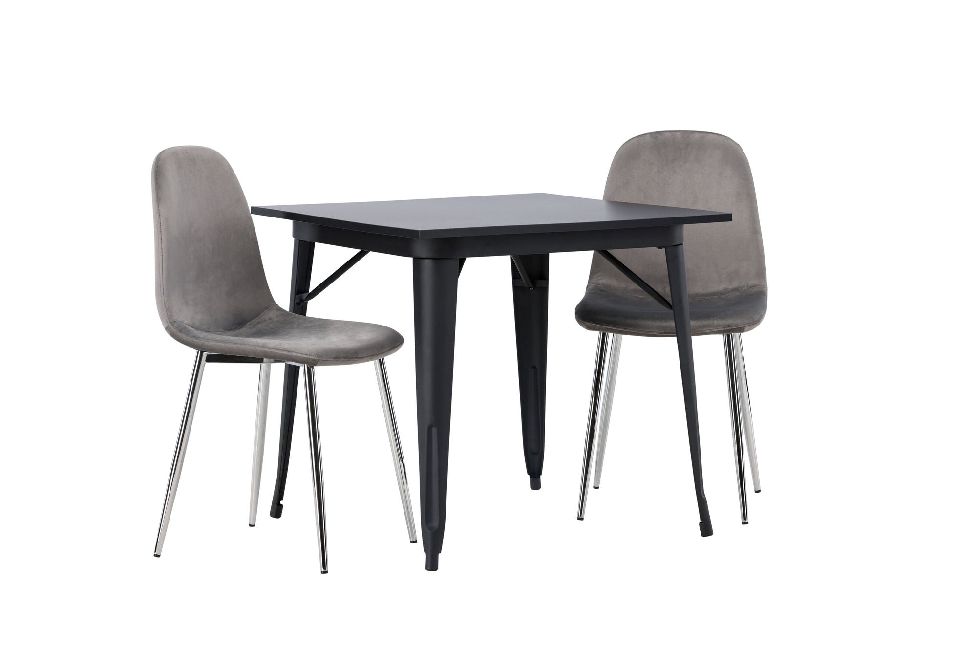 Venture Home Tempe spisebord - Black / Black MDF +Eva Spisebordsstol - Light grey / Light grey Velvet _2