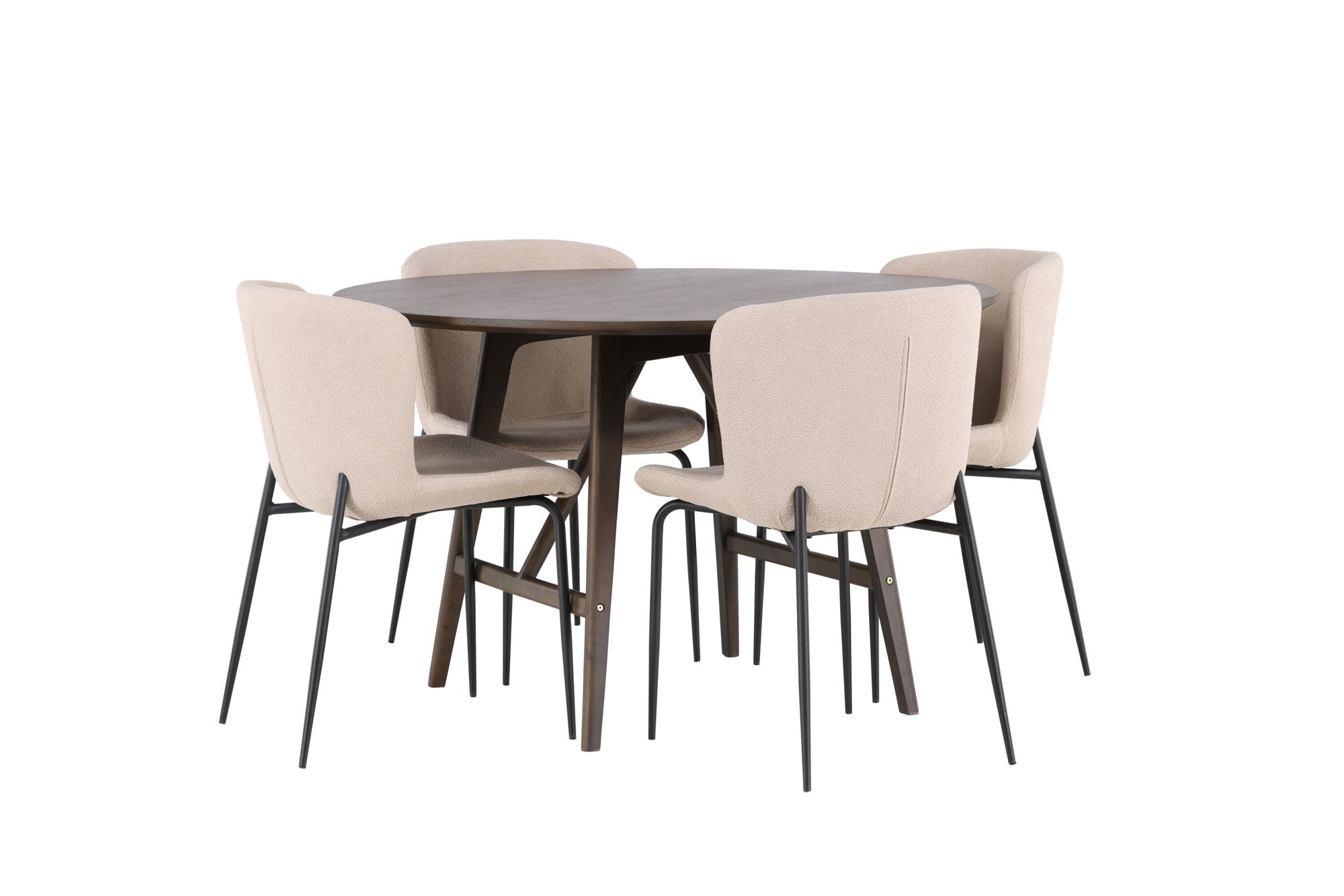 Venture Home Kaseidon spisebord - rund - Rubberwood / Dark Brown MDF +Modesto Spisebordsstol - Beige / Beige Boucle _4