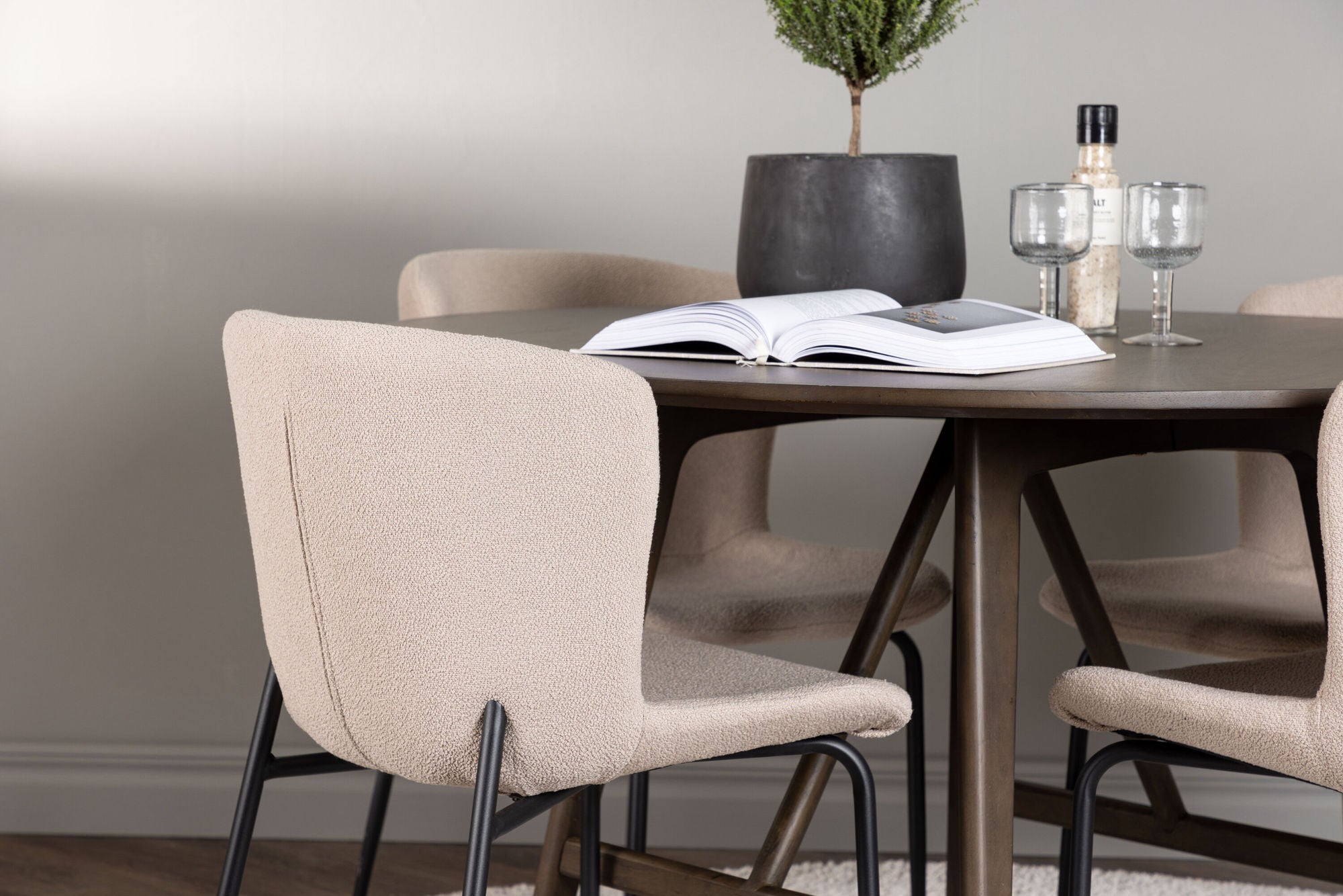 Venture Home Kaseidon spisebord - rund - Rubberwood / Dark Brown MDF +Modesto Spisebordsstol - Beige / Beige Boucle _4