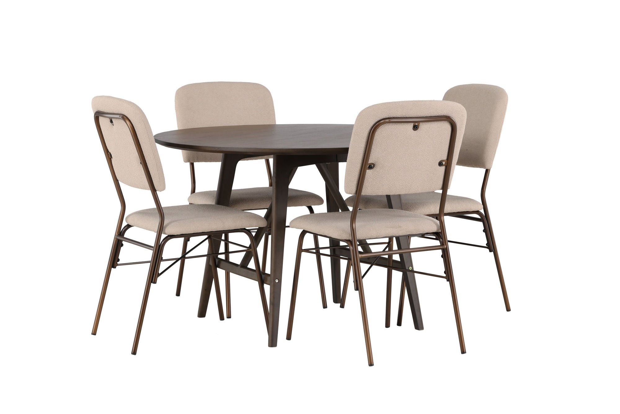 Venture Home Kaseidon spisebord - rund - Rubberwood / Dark Brown MDF +Seda Spisebordsstol - Matte brown / Beige Fabric _4