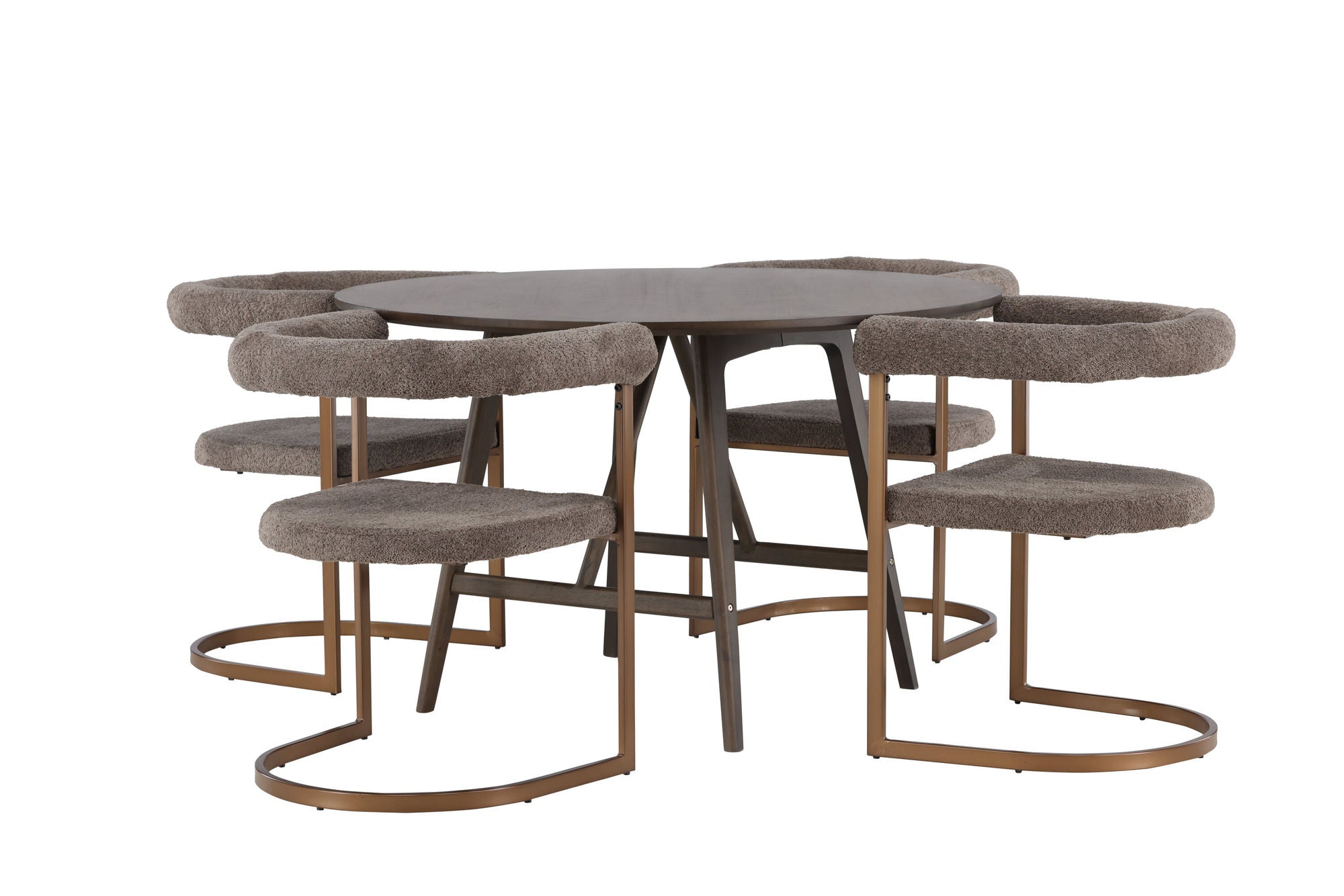 Venture Home Kaseidon spisebord - rund - Rubberwood / Dark Brown MDF +Morning Spisebordsstol - Black / Black Boucle _4