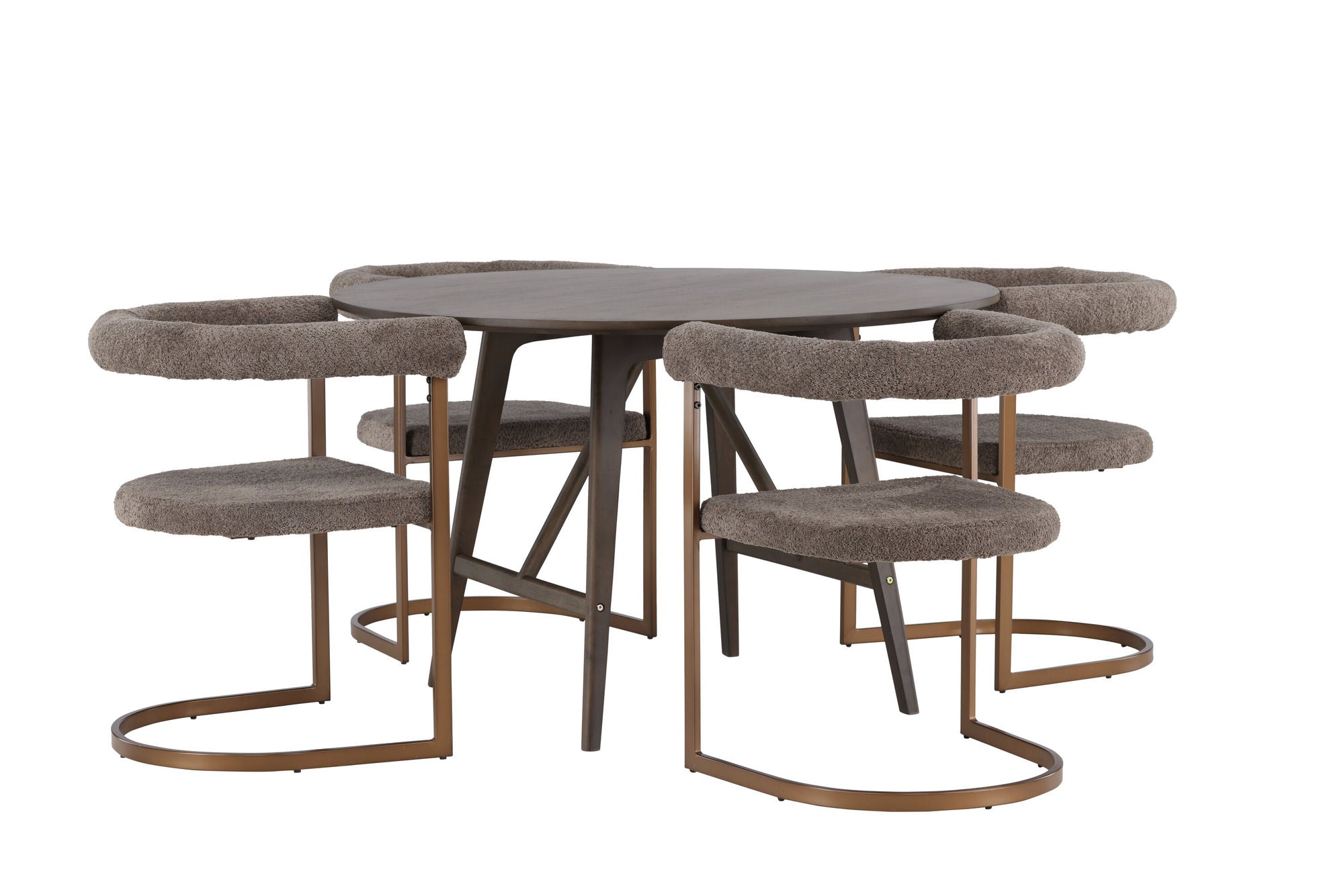 Venture Home Kaseidon spisebord - rund - Rubberwood / Dark Brown MDF +Morning Spisebordsstol - Black / Black Boucle _4
