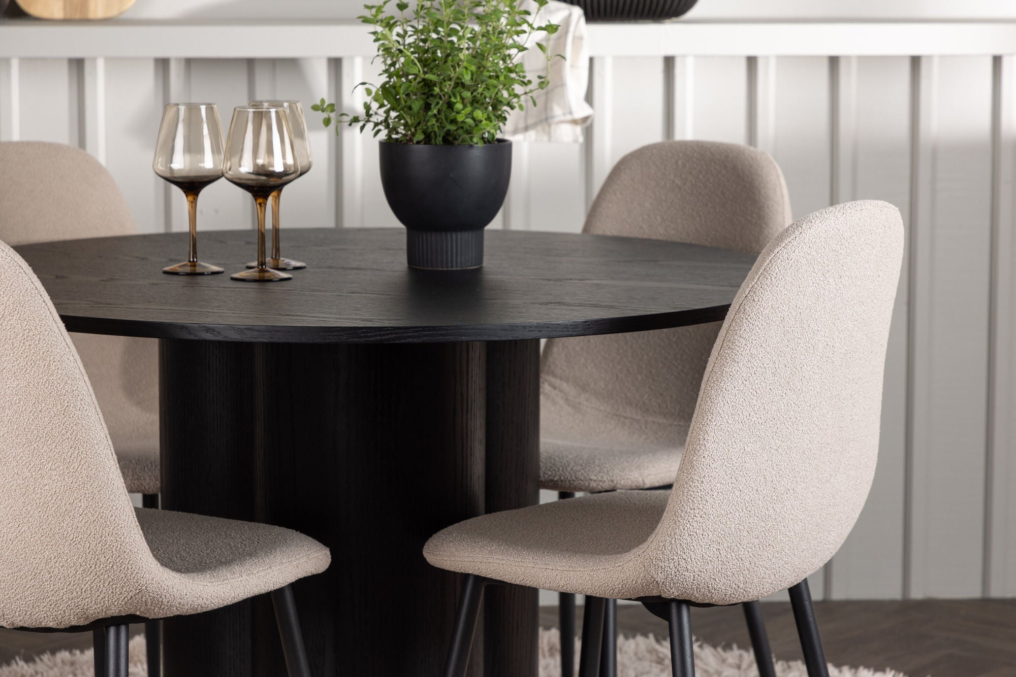 Venture Home Olivia spisebord - Black / Black Veneer +Polar Spisebordsstol - Black / Beige Boucle _4