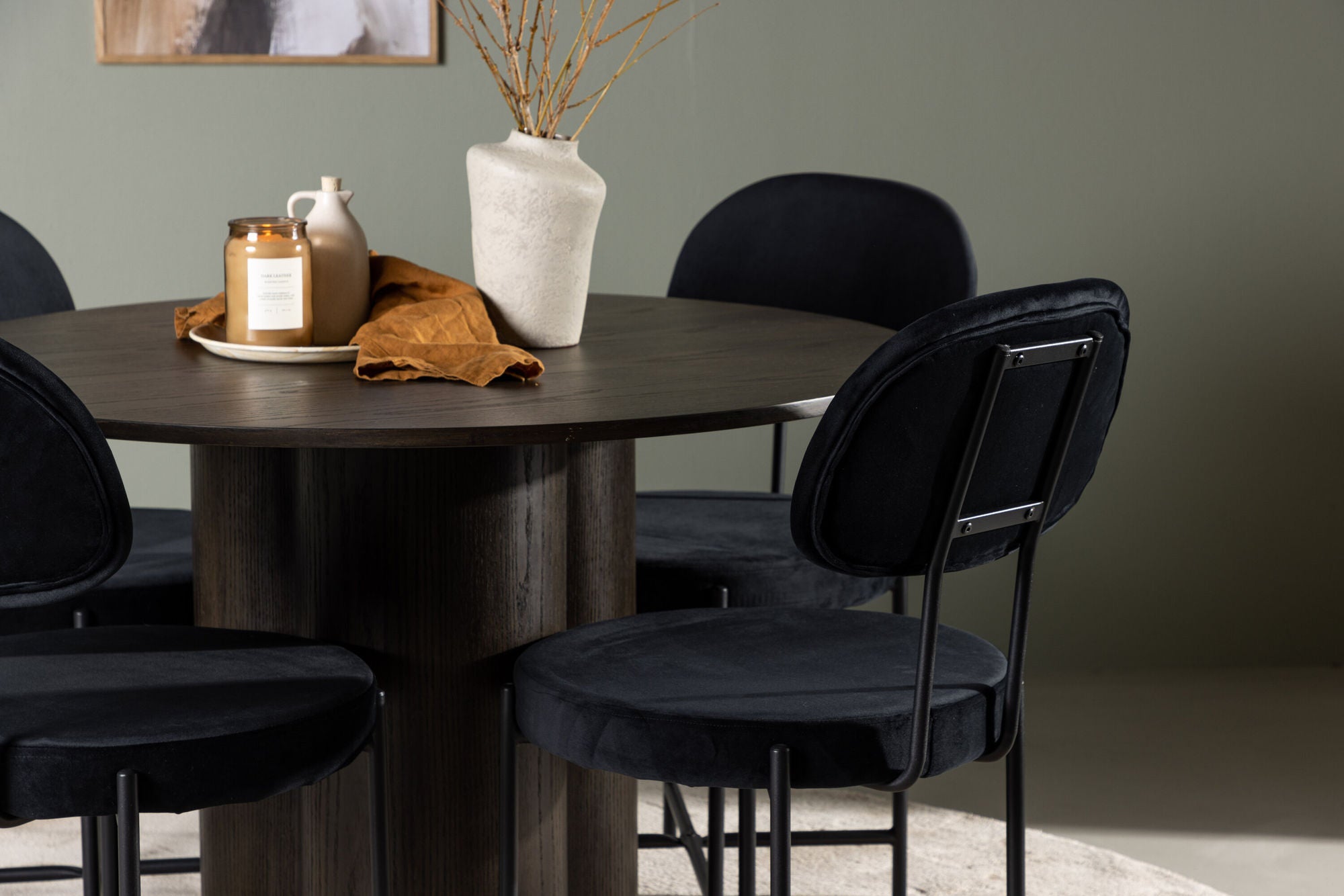 Venture Home Olivia spisebord - Mocca / Mocca Veneer +Stella Spisebordsstol - Black / Black Velvet _4