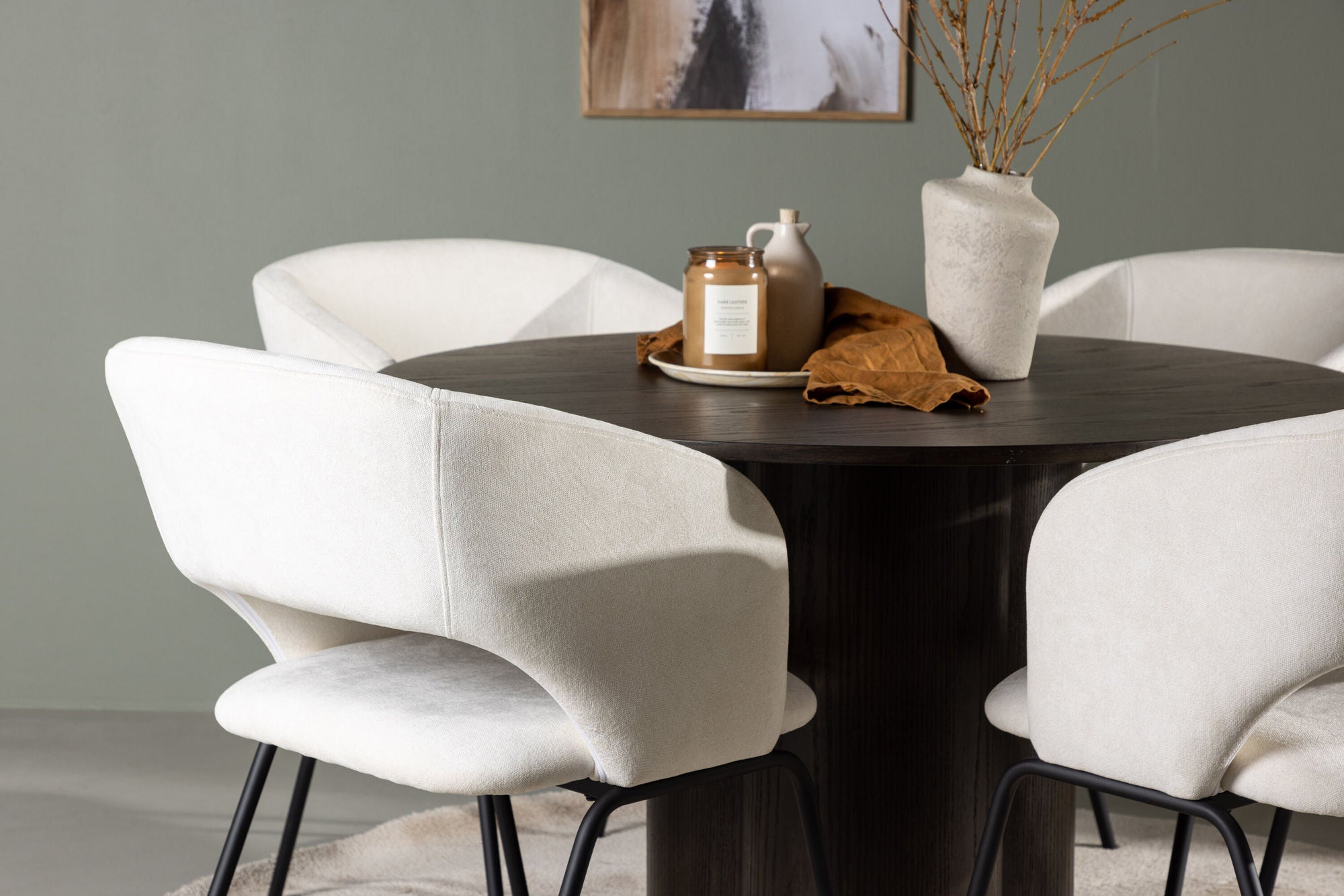 Venture Home Olivia spisebord - Mocca / Mocca Veneer +Day Spisebordsstol - Matte black / White Linen _4