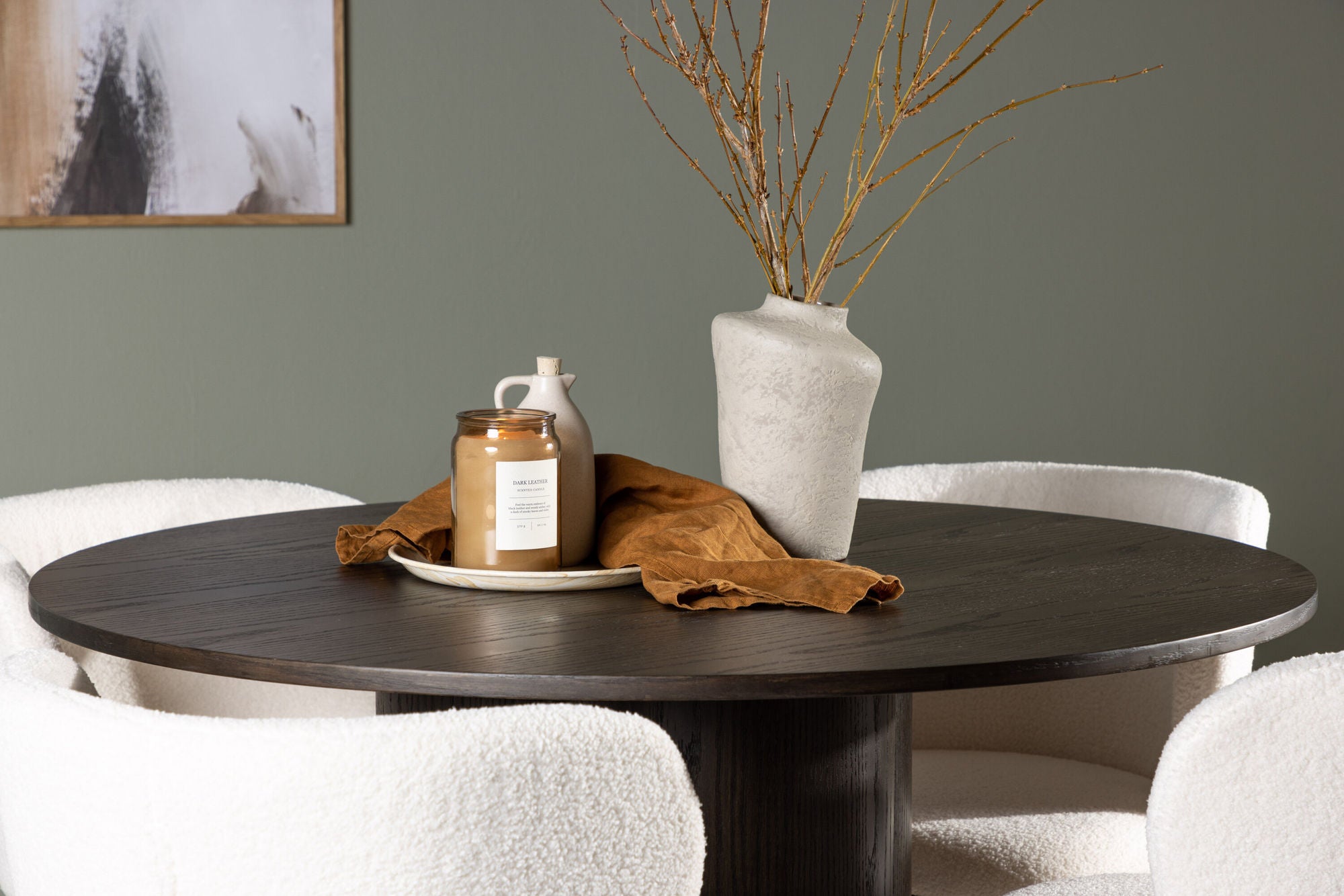 Venture Home Olivia spisebord - Mocca / Mocca Veneer +Edina Spisebordsstol - Black / White Boucle _4