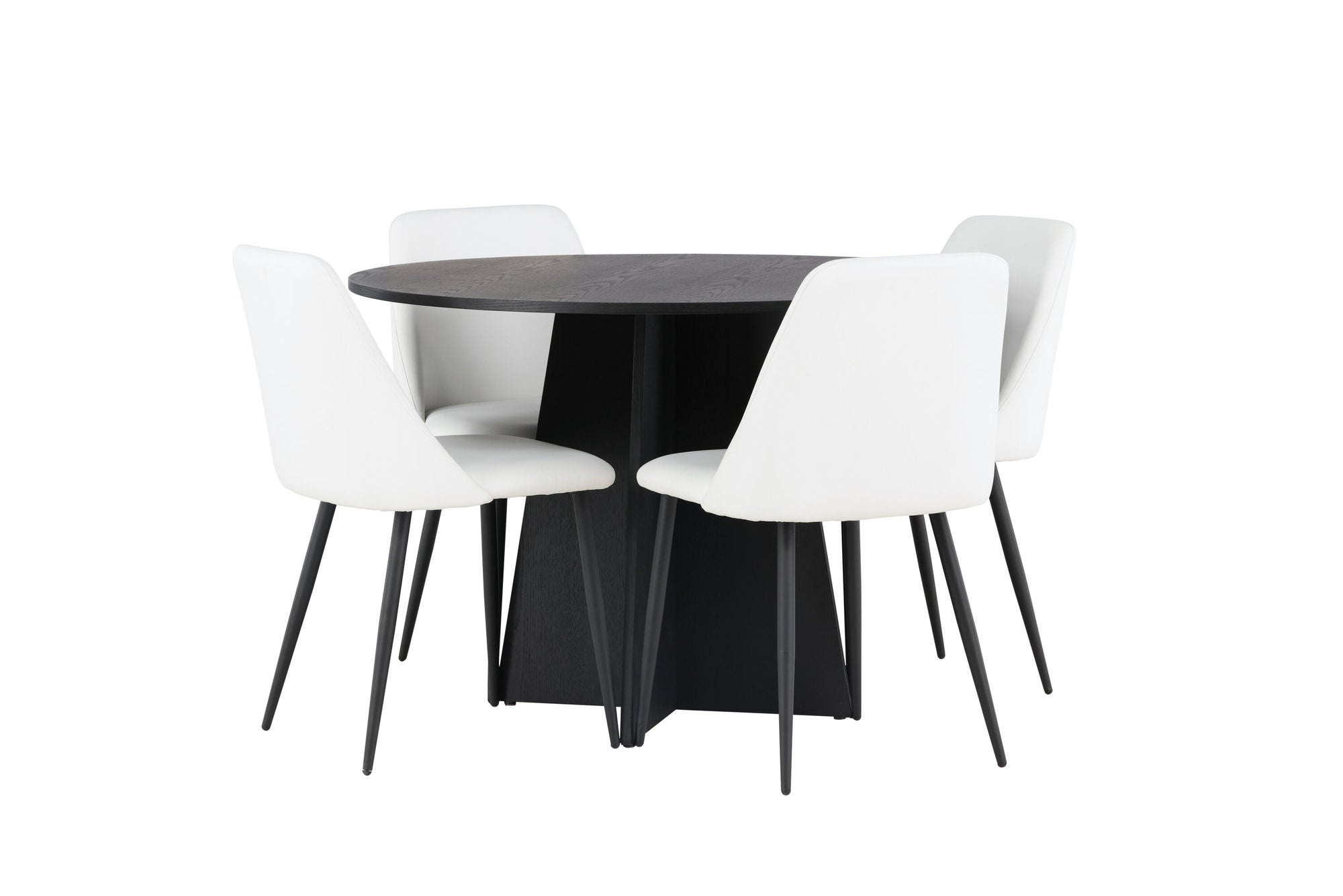 Venture Home Bootcut rund spisebord - Black / Black Fanéer +Night Spisebordsstol - Black / White PU _4