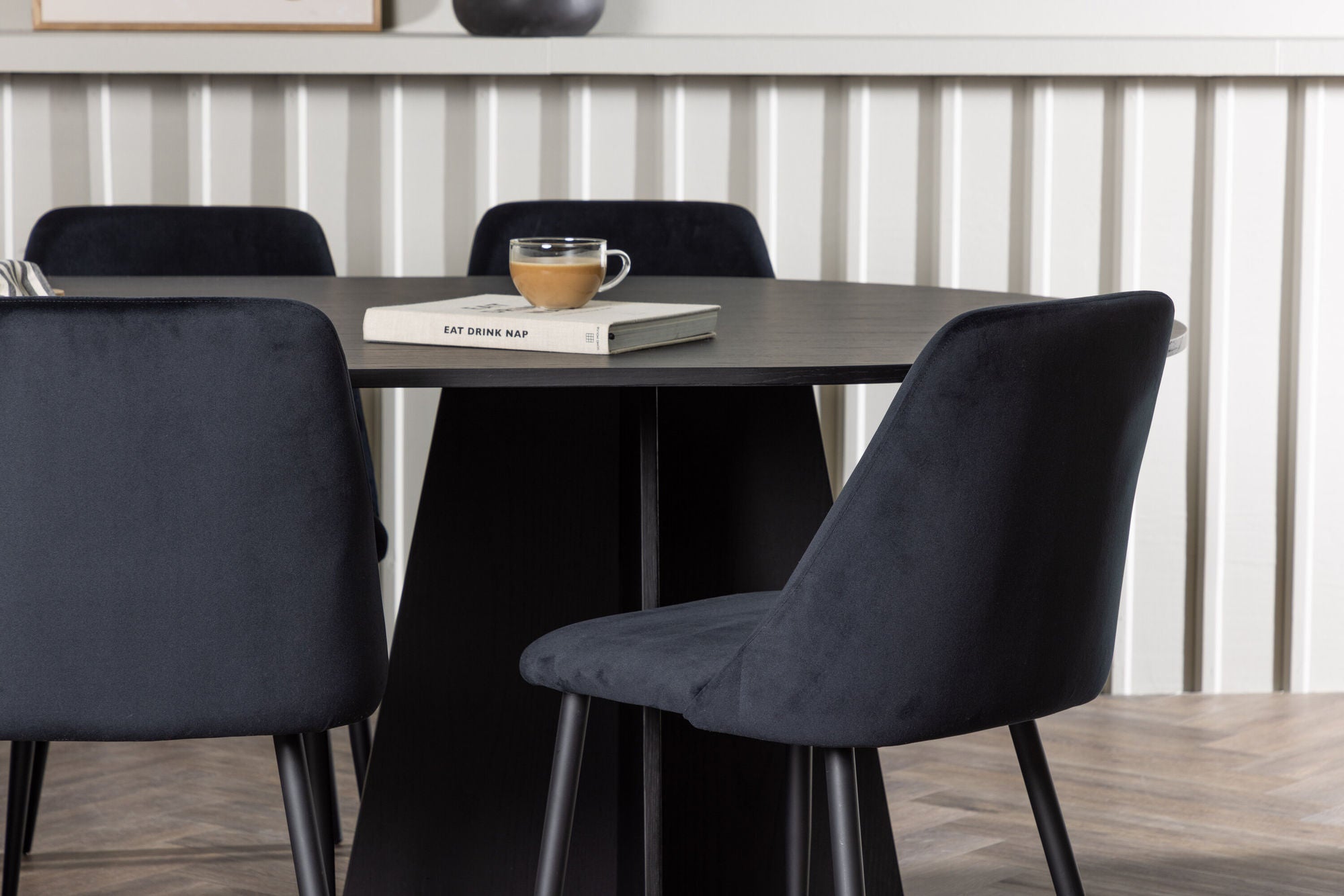 Venture Home Bootcut Oval spisebord - Black / Black Fanéer +Night Spisebordsstol - Black / Black Velvet _6