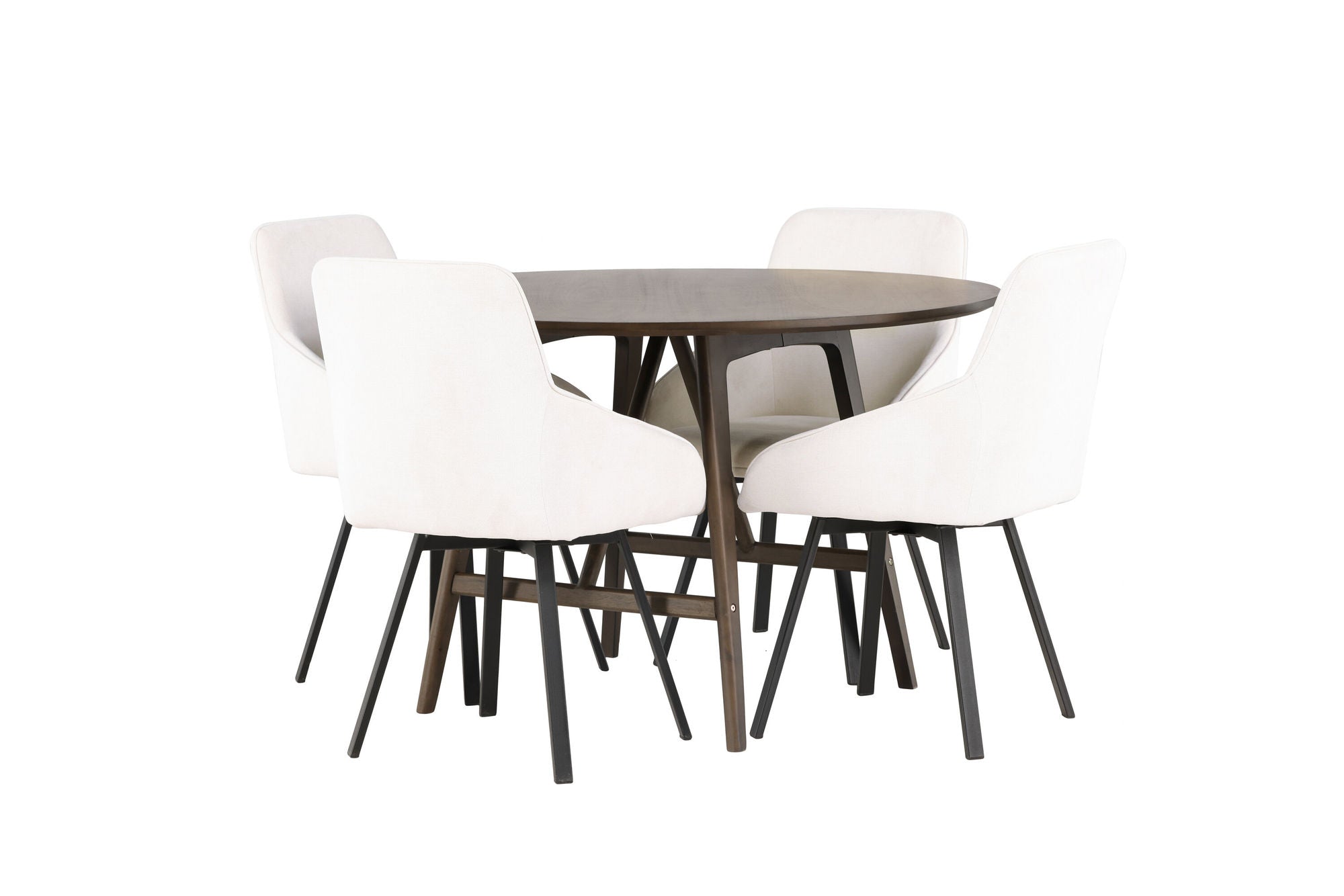 Venture Home Kaseidon spisebord - rund - Rubberwood / Dark Brown MDF +Rosie Spisebordsstol - Black / Beige Fabric _4