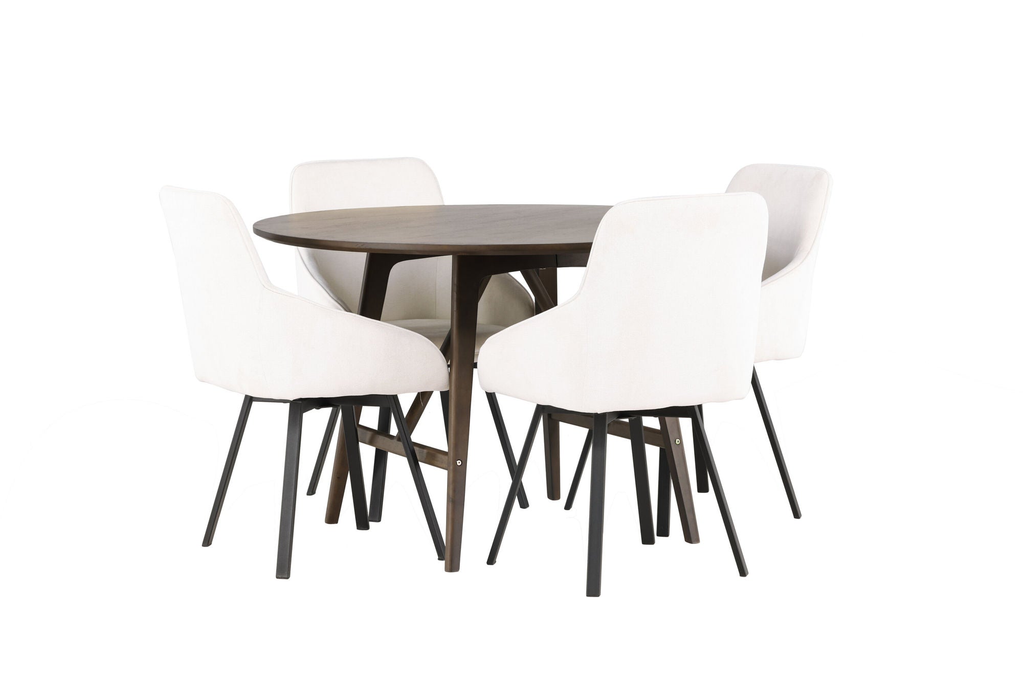 Venture Home Kaseidon spisebord - rund - Rubberwood / Dark Brown MDF +Rosie Spisebordsstol - Black / Beige Fabric _4