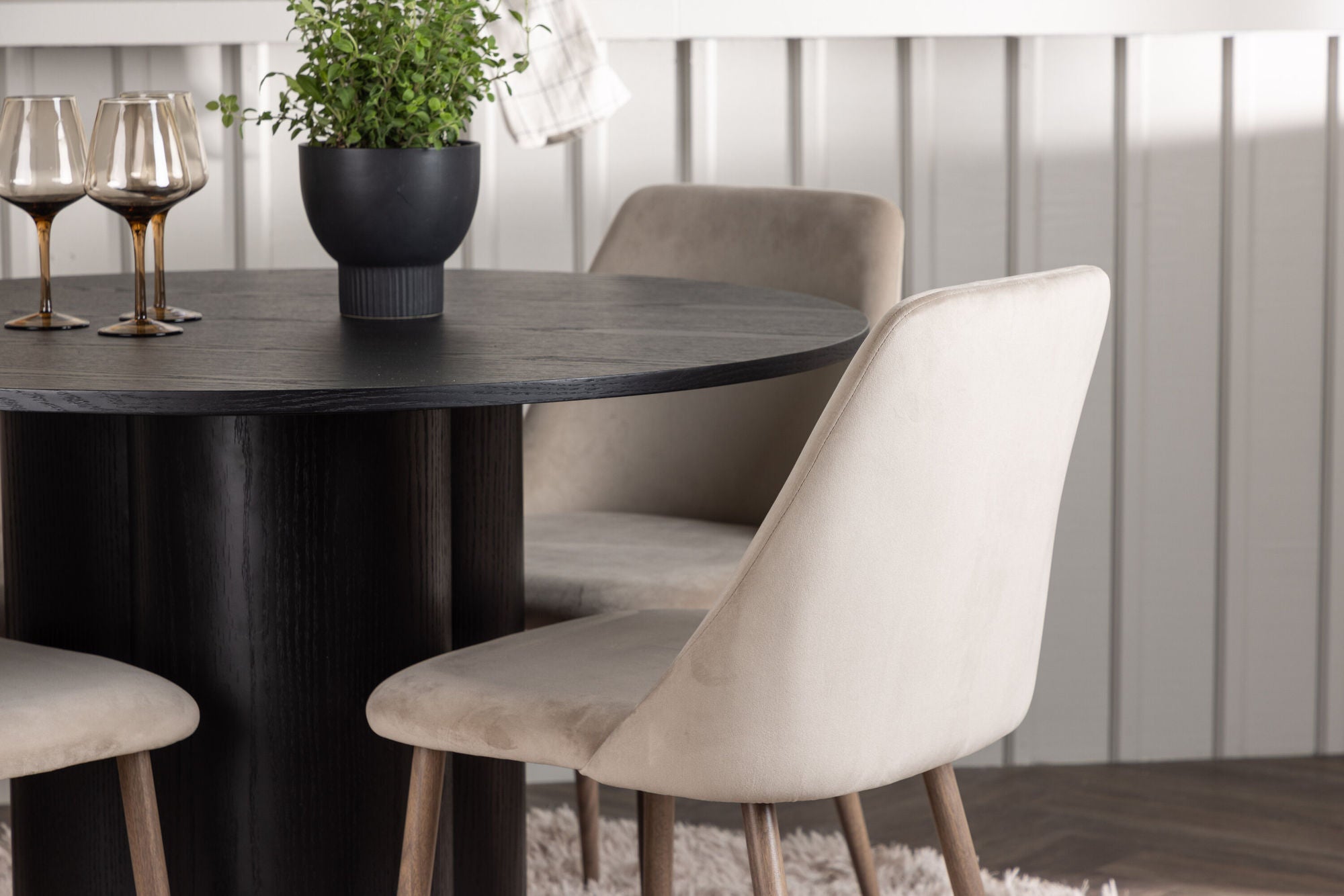 Venture Home Olivia spisebord - Black / Black Veneer +Night Spisebordsstol - Dark walnut / Mocca / Brown Fabric _4