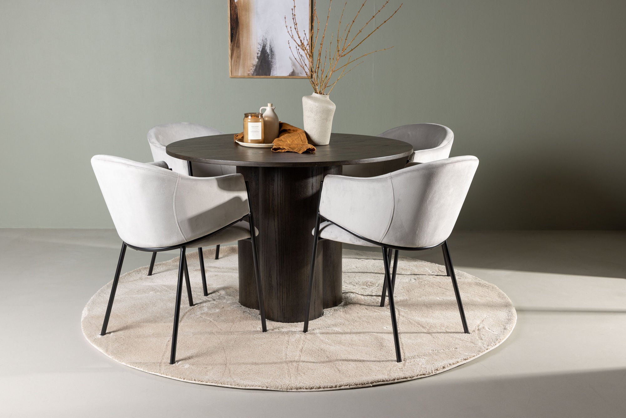 Venture Home Olivia spisebord - Mocca / Mocca Veneer +Evelina Spisebordsstol - Black / Light grey Velvet _4