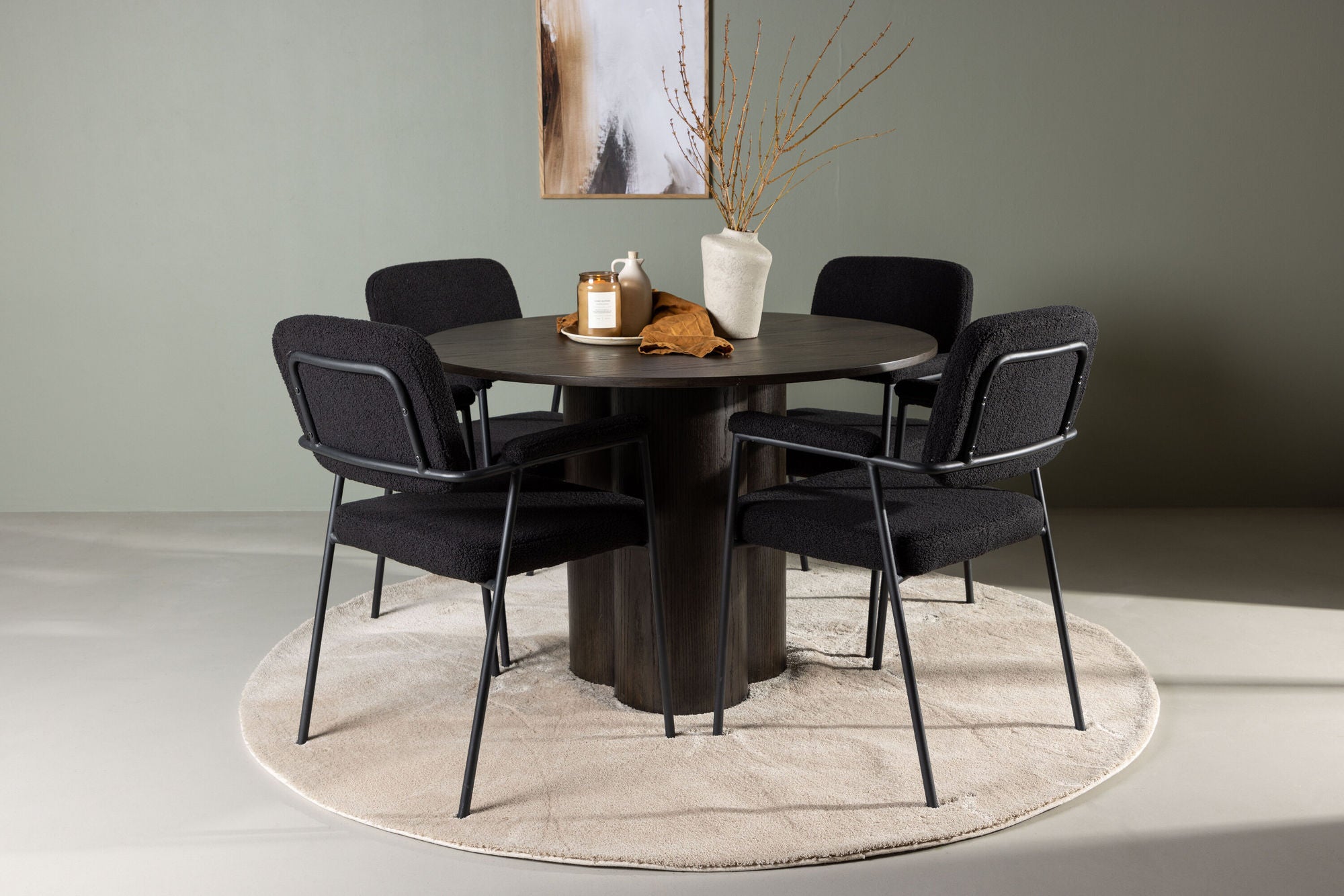 Venture Home Olivia spisebord - Mocca / Mocca Veneer +Yesterday Spisebordsstol - Black / Black Boucle _4