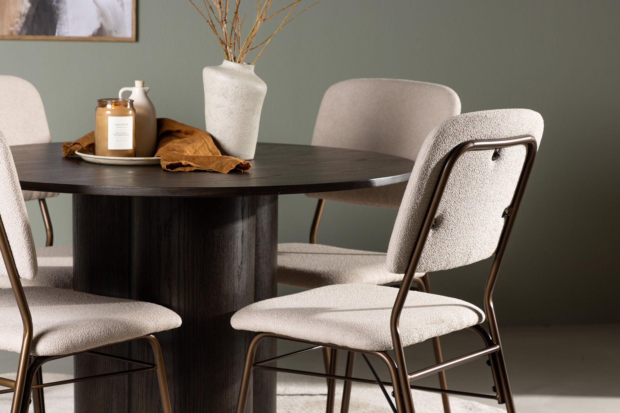 Venture Home Olivia spisebord - Mocca / Mocca Veneer +Seda Spisebordsstol - Matte brown / Beige Fabric _4