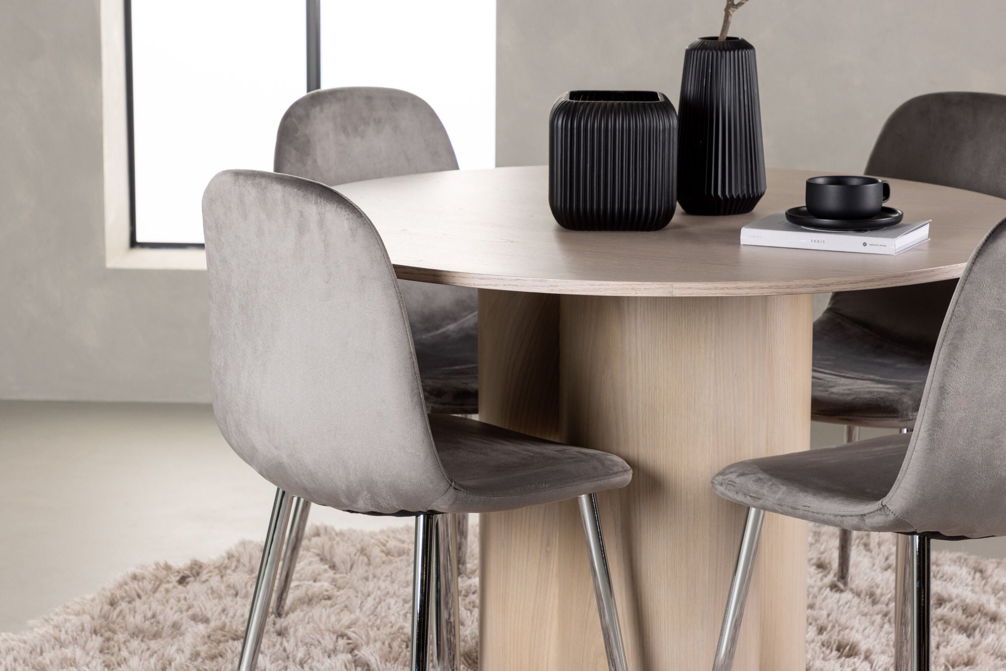 Venture Home Olivia spisebord - White Wash Veneer +Eva Spisebordsstol - Light grey / Light grey Velvet _4
