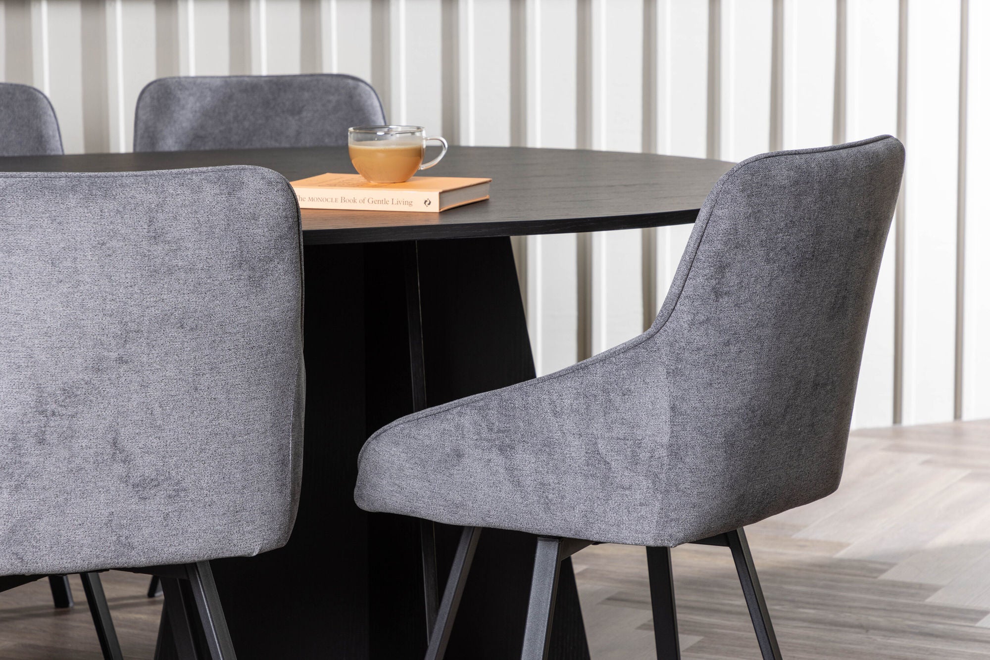 Venture Home Bootcut Oval spisebord - Black / Black Fanéer +Rosie Spisebordsstol - Black / Dark grey Fabric _6