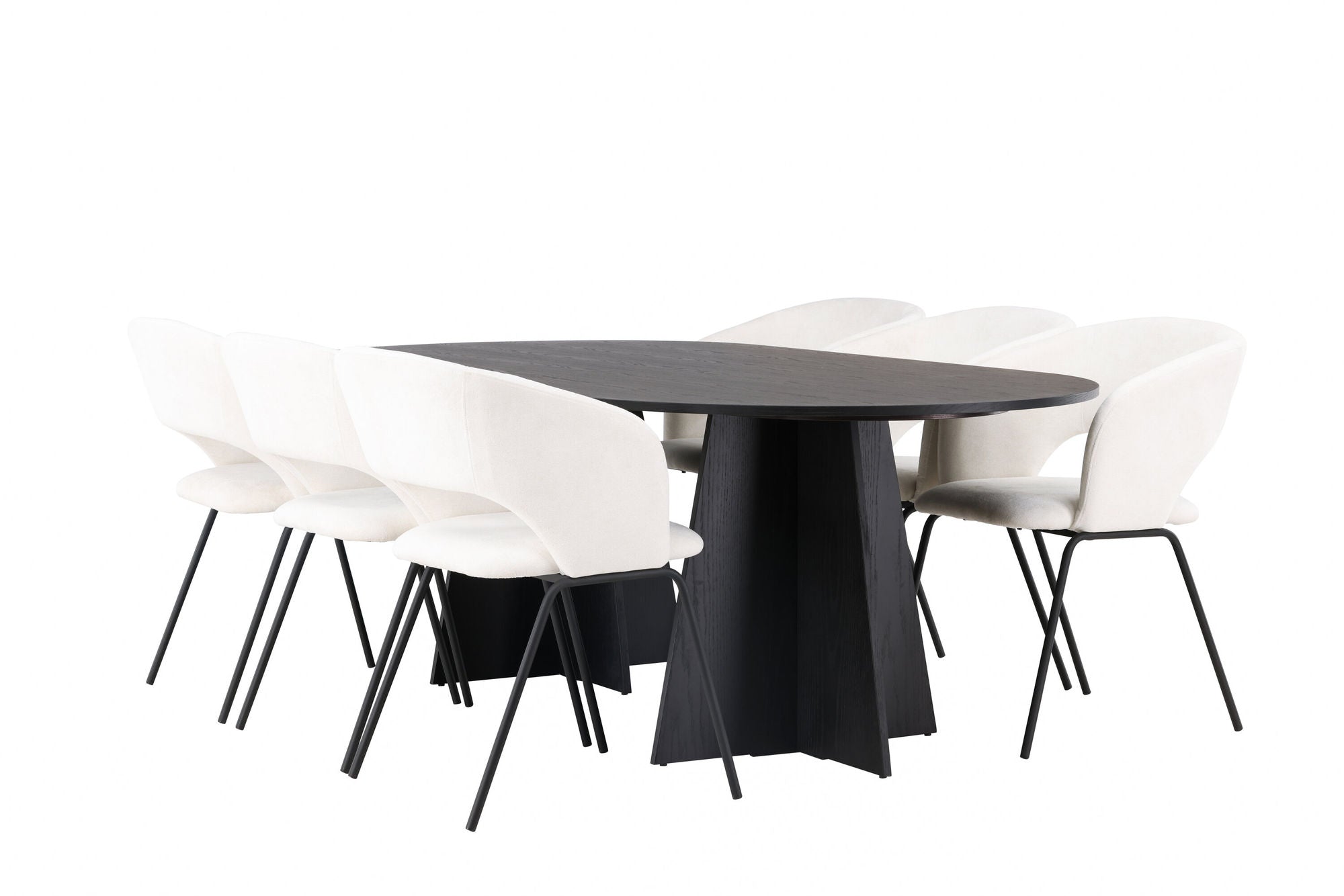 Venture Home Bootcut Oval spisebord - Black / Black Fanéer +Day Spisebordsstol - Matte black / White Linen _6