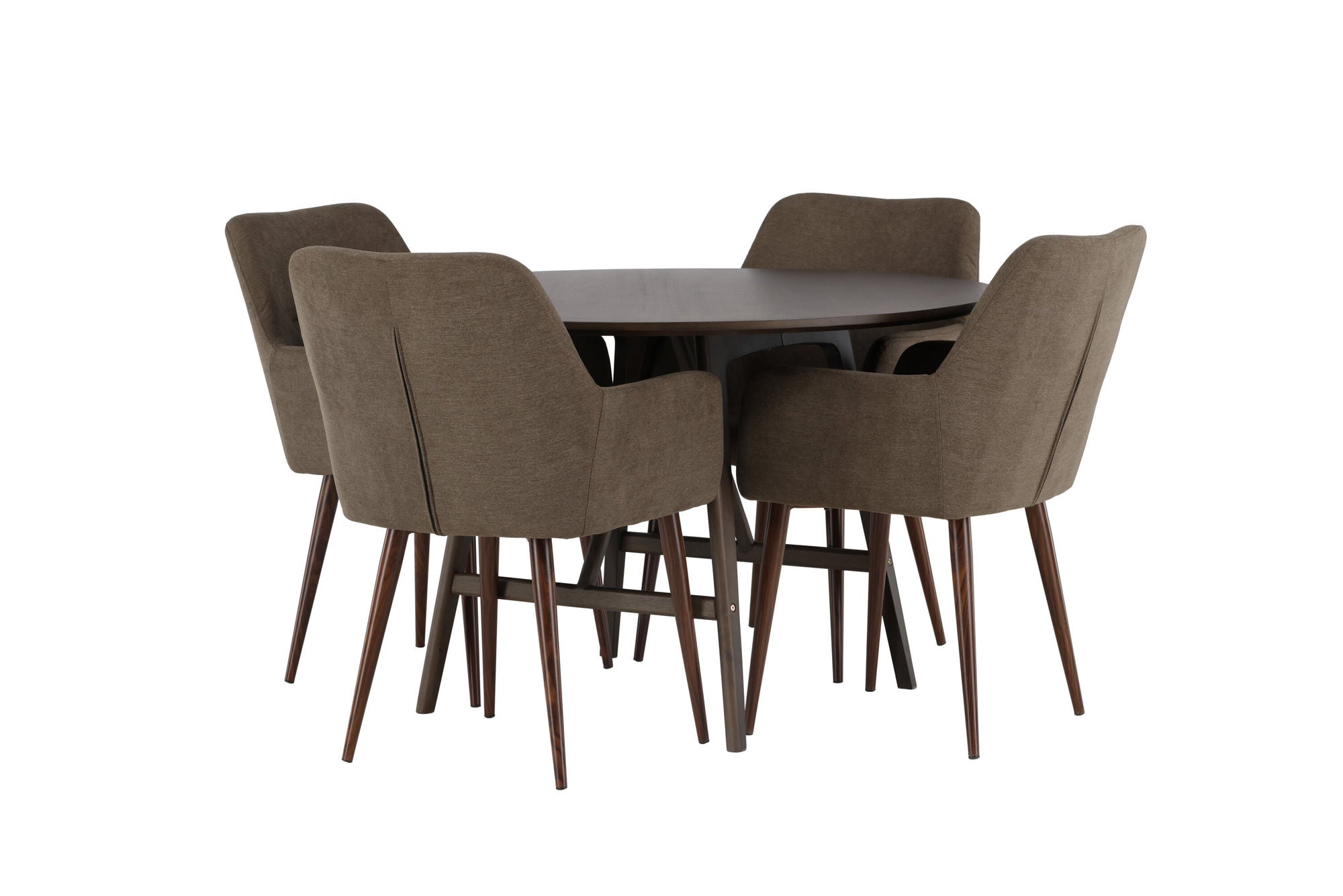 Venture Home Kaseidon spisebord - rund - Rubberwood / Dark Brown MDF +Tomorrow Spisebordsstol - Dark walnut / Dark grey/Brown Fabric _4
