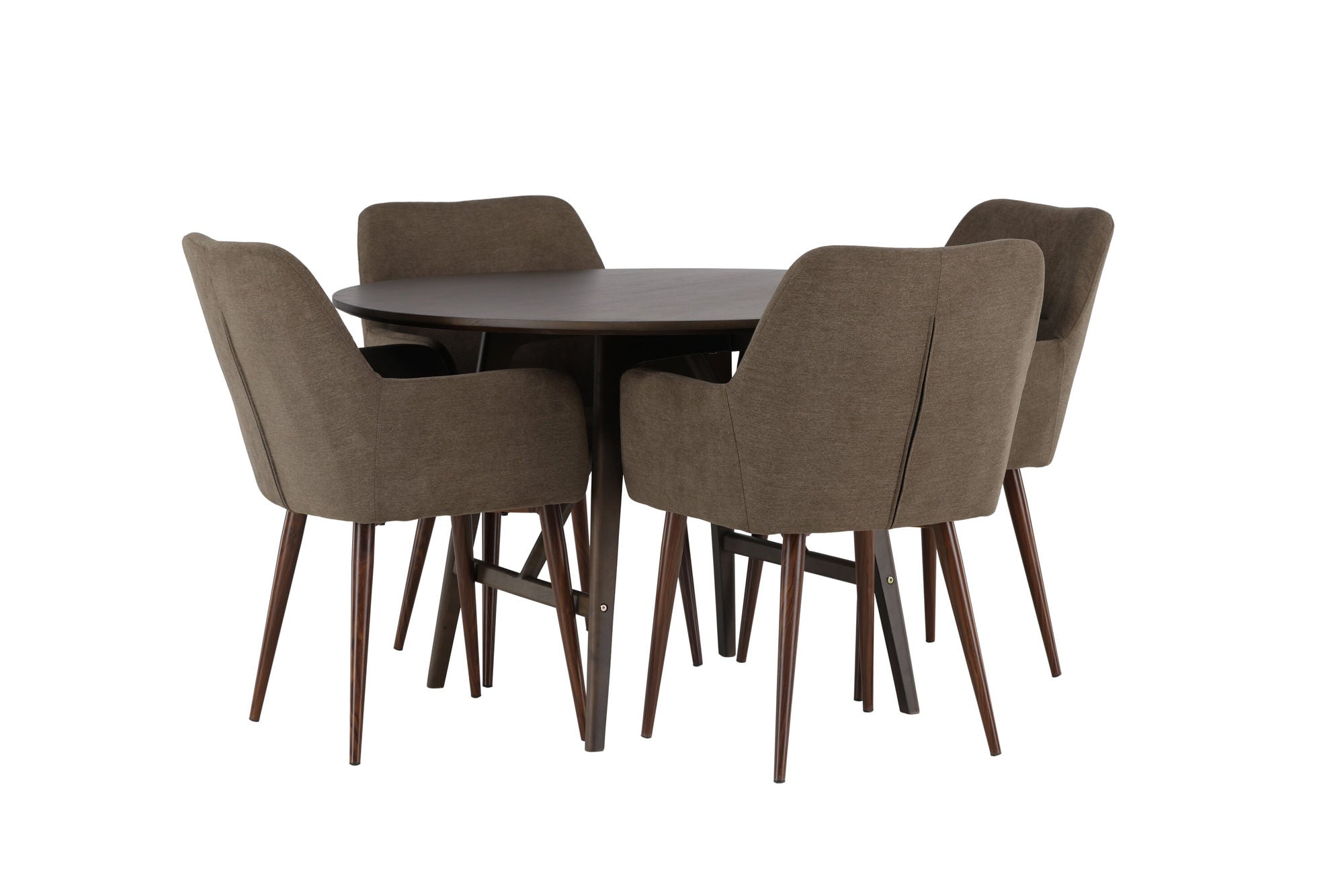 Venture Home Kaseidon spisebord - rund - Rubberwood / Dark Brown MDF +Tomorrow Spisebordsstol - Dark walnut / Dark grey/Brown Fabric _4