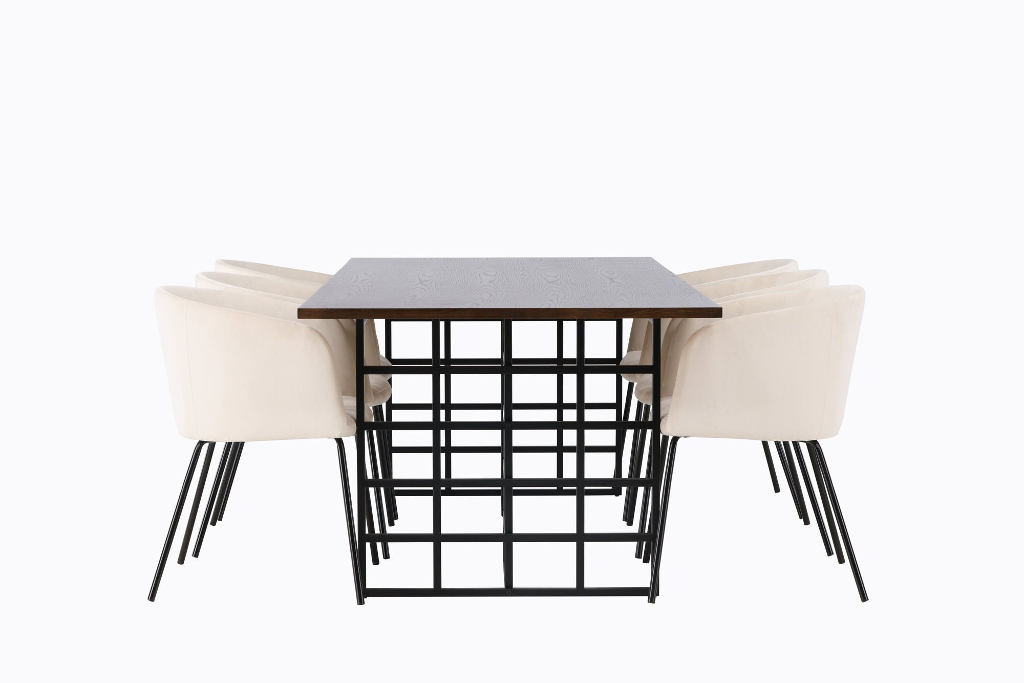 Venture Home Ystad spisebord - Black / Mocca Oak Veneer +Berit stol - Black / Beige Velvet _6