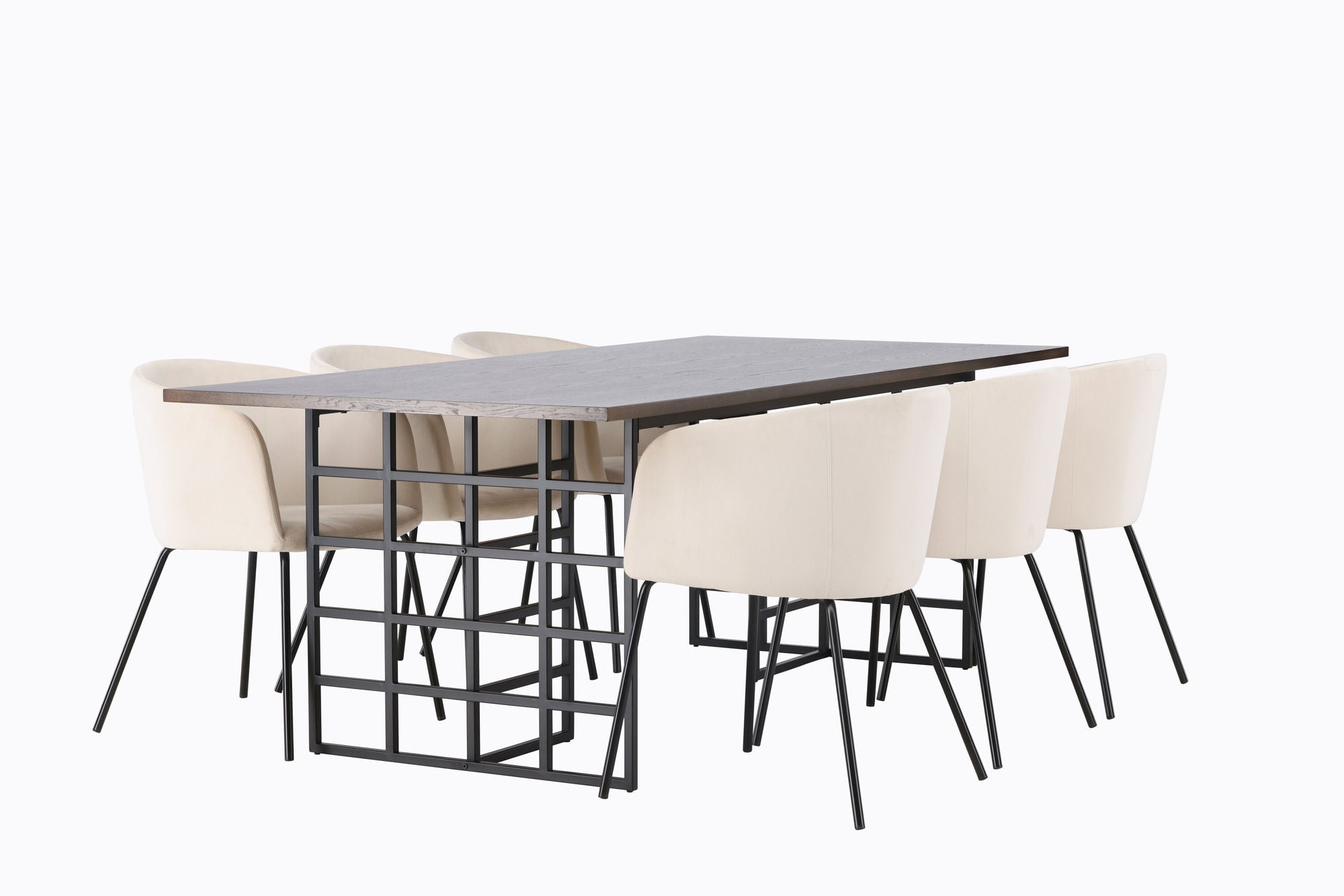Venture Home Ystad spisebord - Black / Mocca Oak Veneer +Berit stol - Black / Beige Velvet _6