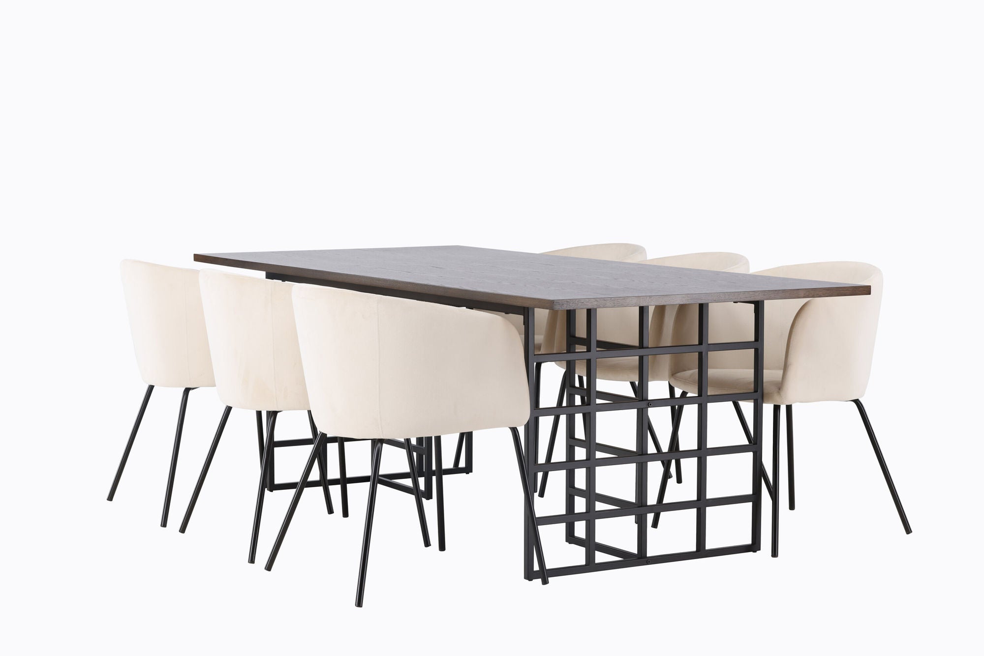 Venture Home Ystad spisebord - Black / Mocca Oak Veneer +Berit stol - Black / Beige Velvet _6