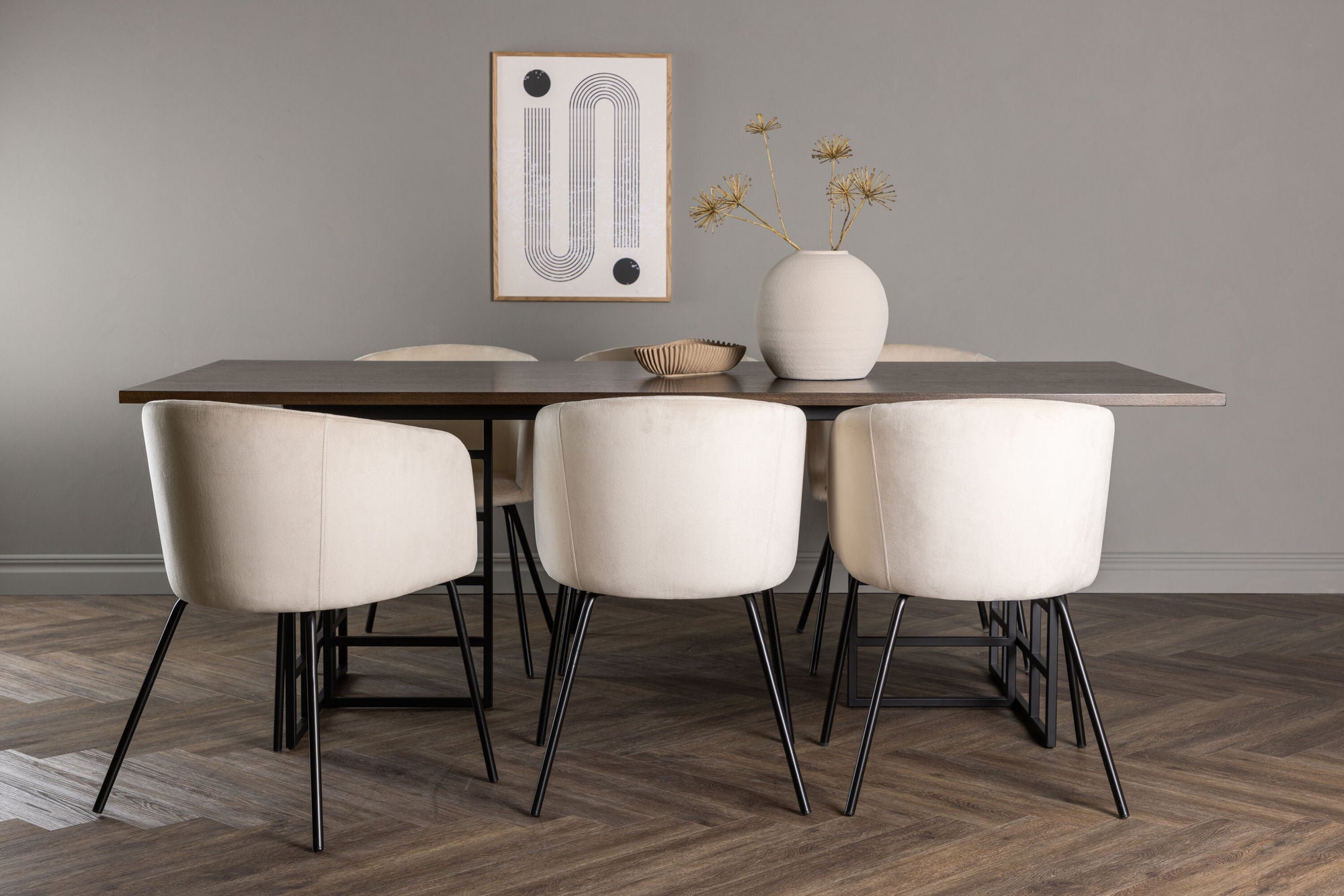 Venture Home Ystad spisebord - Black / Mocca Oak Veneer +Berit stol - Black / Beige Velvet _6