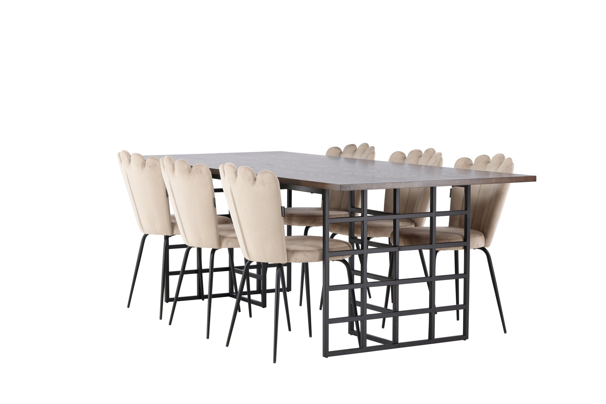 Venture Home Ystad spisebord - Black / Mocca Oak Veneer +Limhamn Light stol - Black / Beige Velvet _6