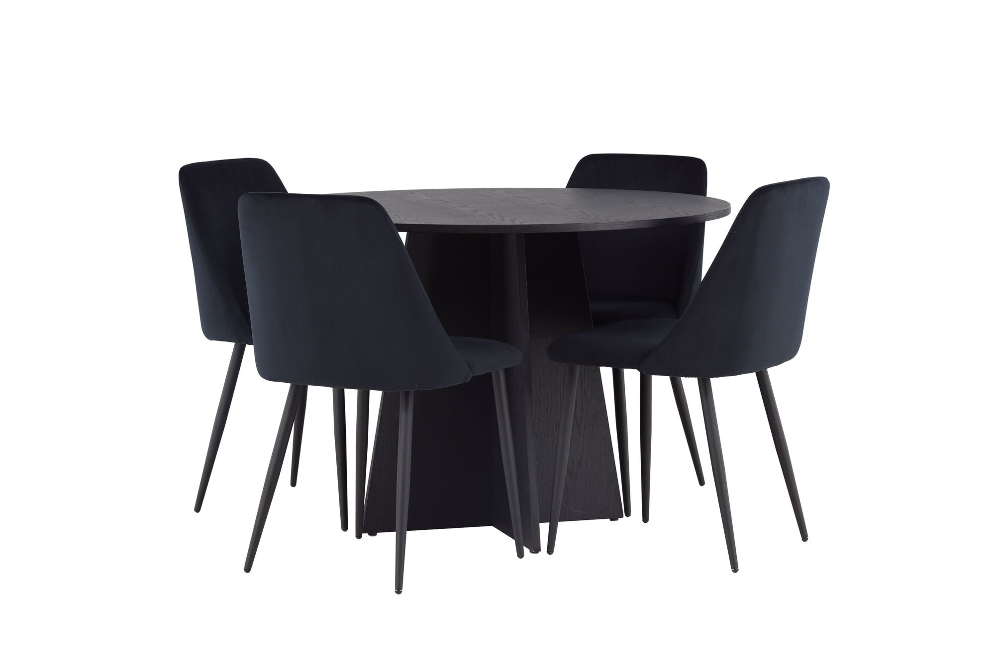 Venture Home Bootcut rund spisebord - Black / Black Fanéer +Night Spisebordsstol - Black / Black Velvet _4