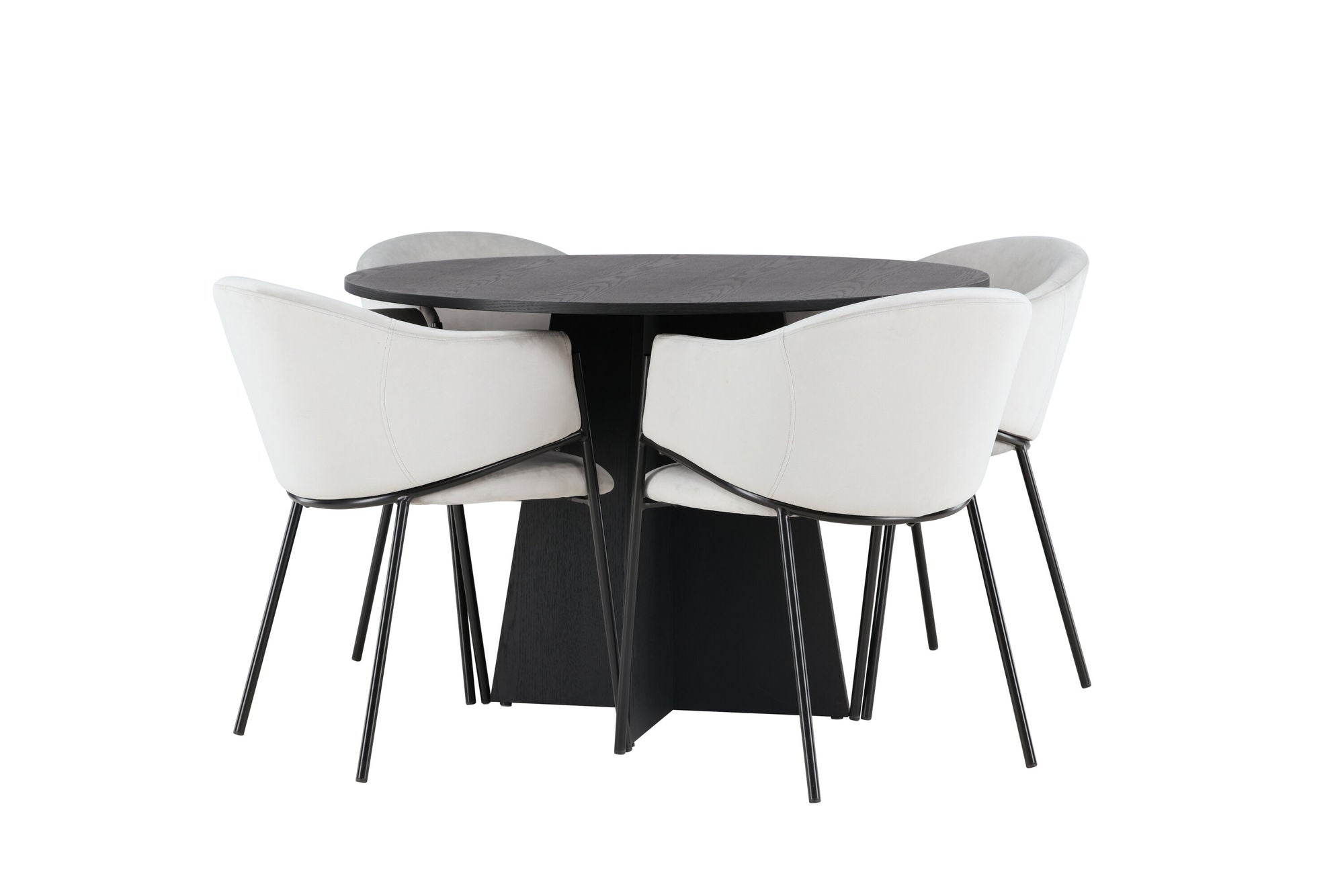 Venture Home Bootcut rund spisebord - Black / Black Fanéer +Evelina Spisebordsstol - Black / Light grey Velvet _4
