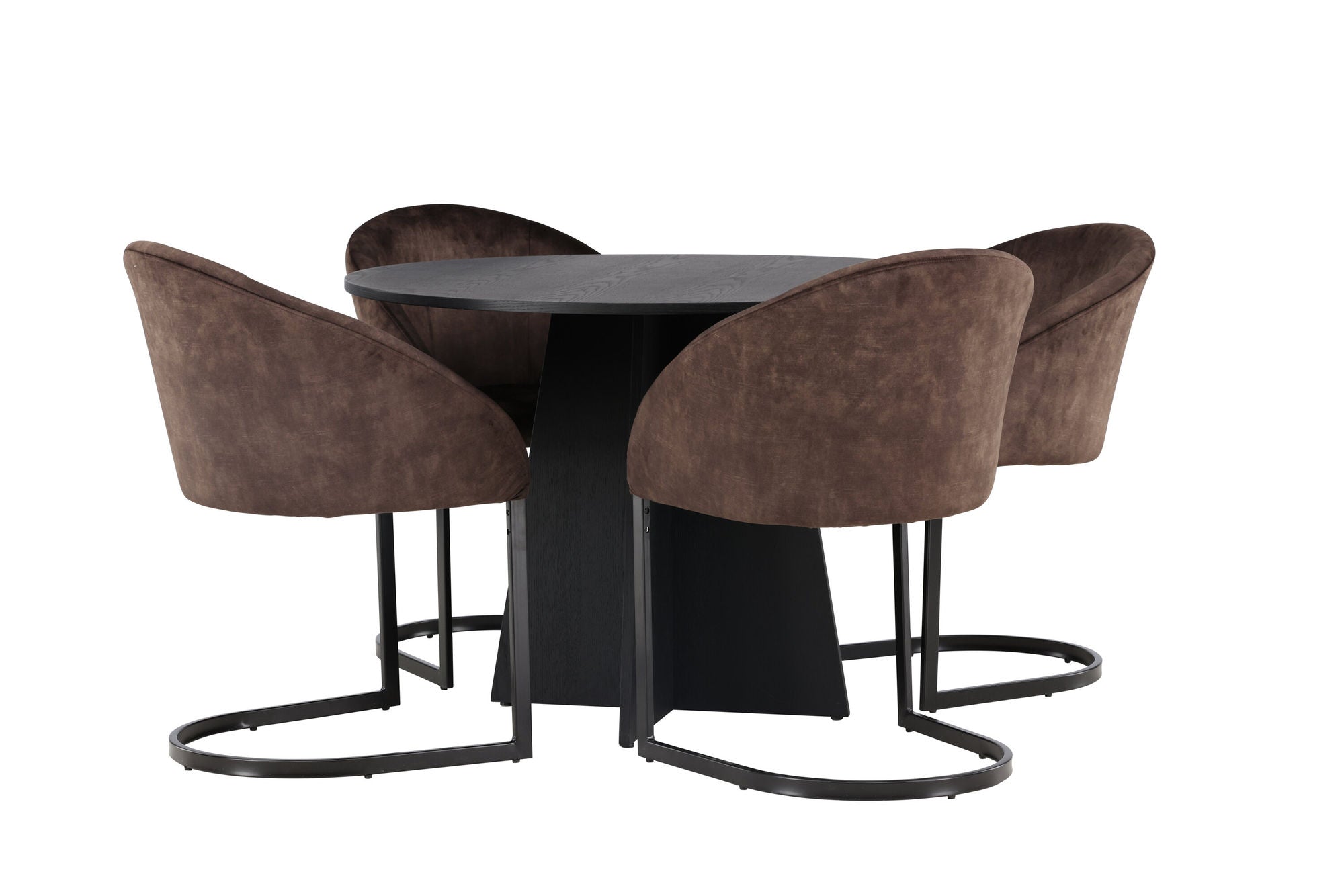 Venture Home Bootcut rund spisebord - Black / Black Fanéer +Evening Spisebordsstol - Matte brown / Brown Fabric _4