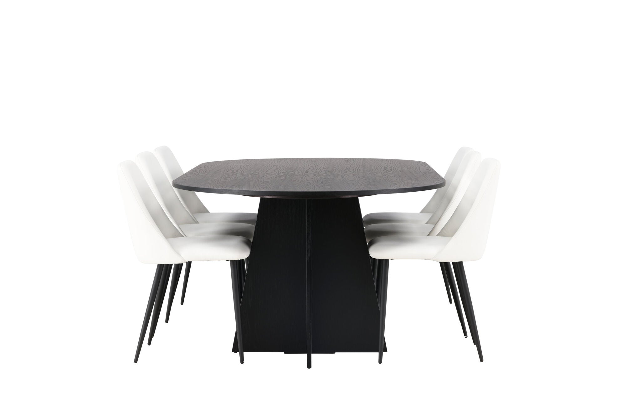 Venture Home Bootcut Oval spisebord - Black / Black Fanéer +Night Spisebordsstol - Black / White PU _6