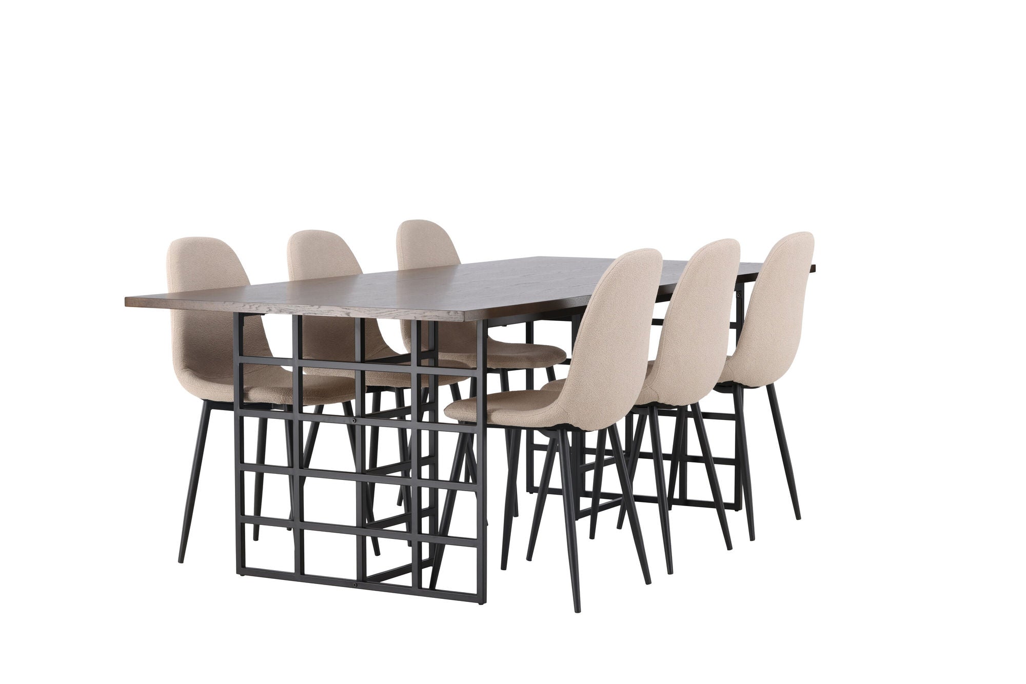 Venture Home Ystad spisebord - Black / Mocca Oak Veneer +Polar Spisebordsstol - Black / Beige Boucle _6