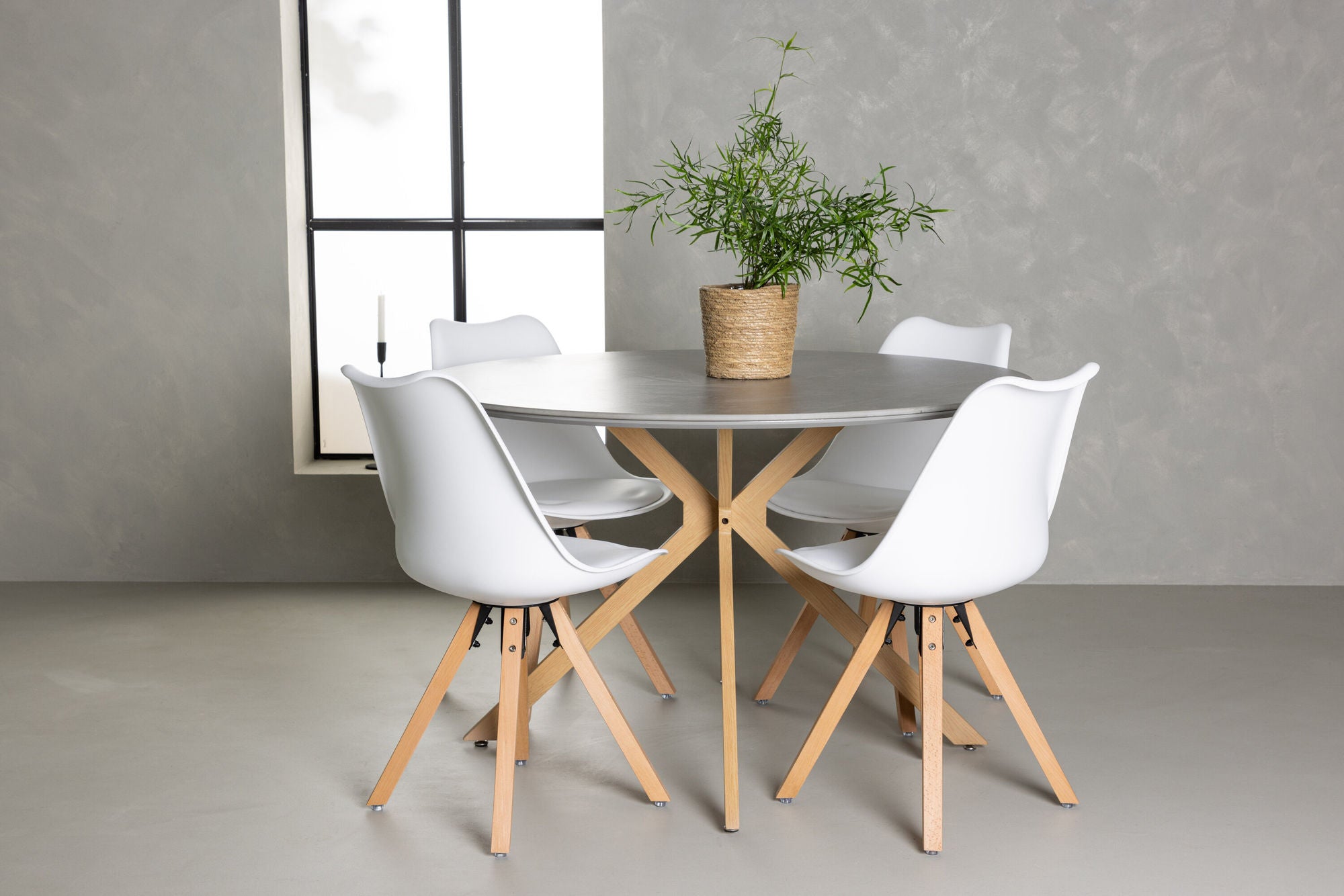 Venture Home Piazza spisebord - Natural / Dark Grey Spraystone +Zeno Spisebordsstol - Nature woodlook / White PP _4