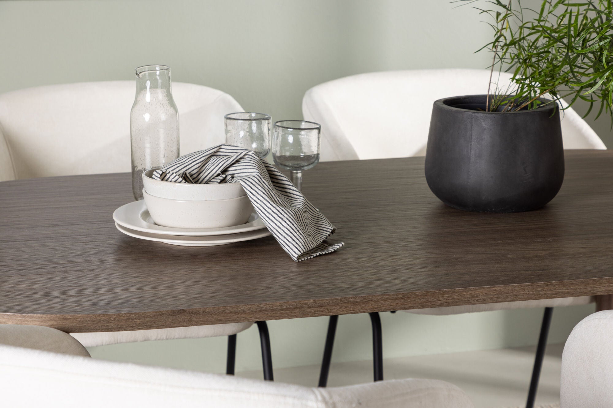 Venture Home Andy spisebord 180*75 - Natural / Natural MDF +Day Spisebordsstol - Matte black / White Linen _4