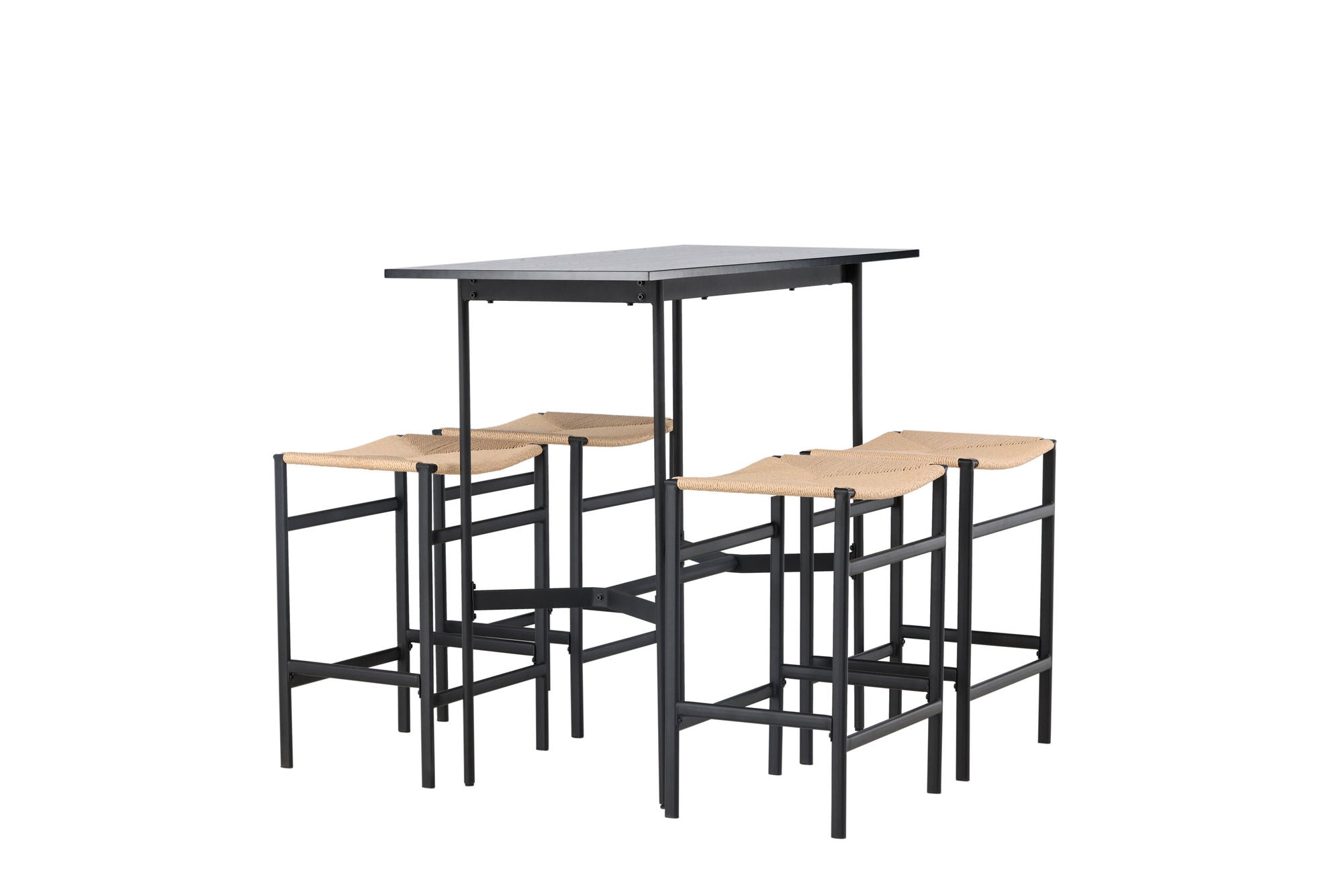Venture Home Rax Bar bord 120*60 - Black / Black MDF +Polly Bar stol - Black / Nature Rubberwood , Seat Rope _4