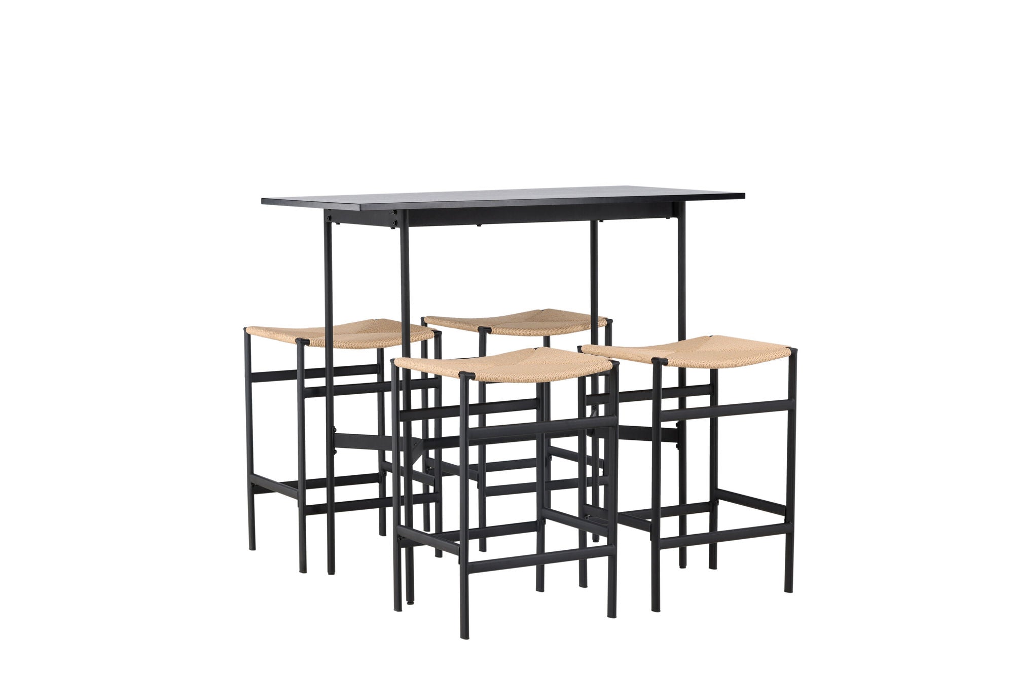 Venture Home Rax Bar bord 120*60 - Black / Black MDF +Polly Bar stol - Black / Nature Rubberwood , Seat Rope _4