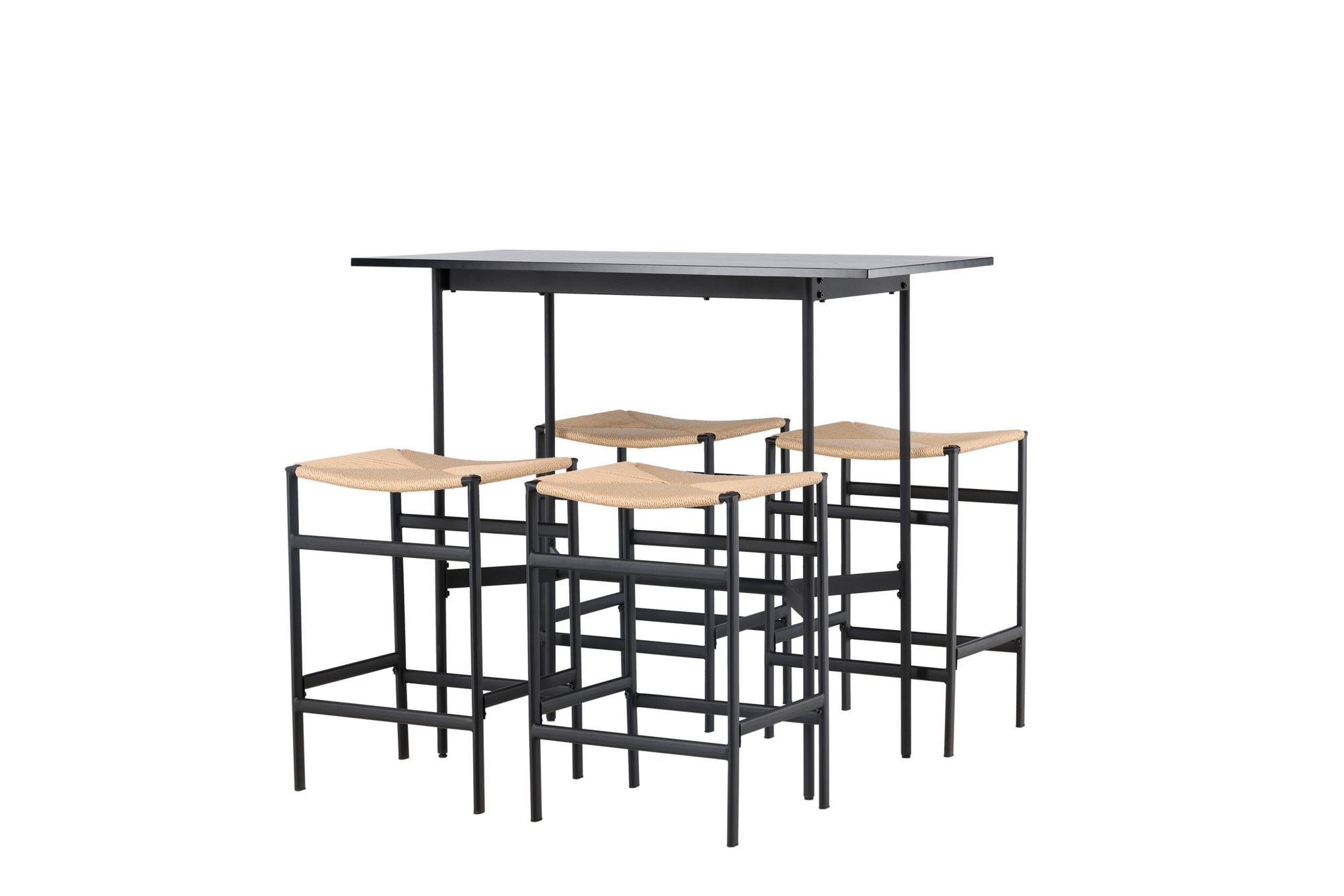 Venture Home Rax Bar bord 120*60 - Black / Black MDF +Polly Bar stol - Black / Nature Rubberwood , Seat Rope _4