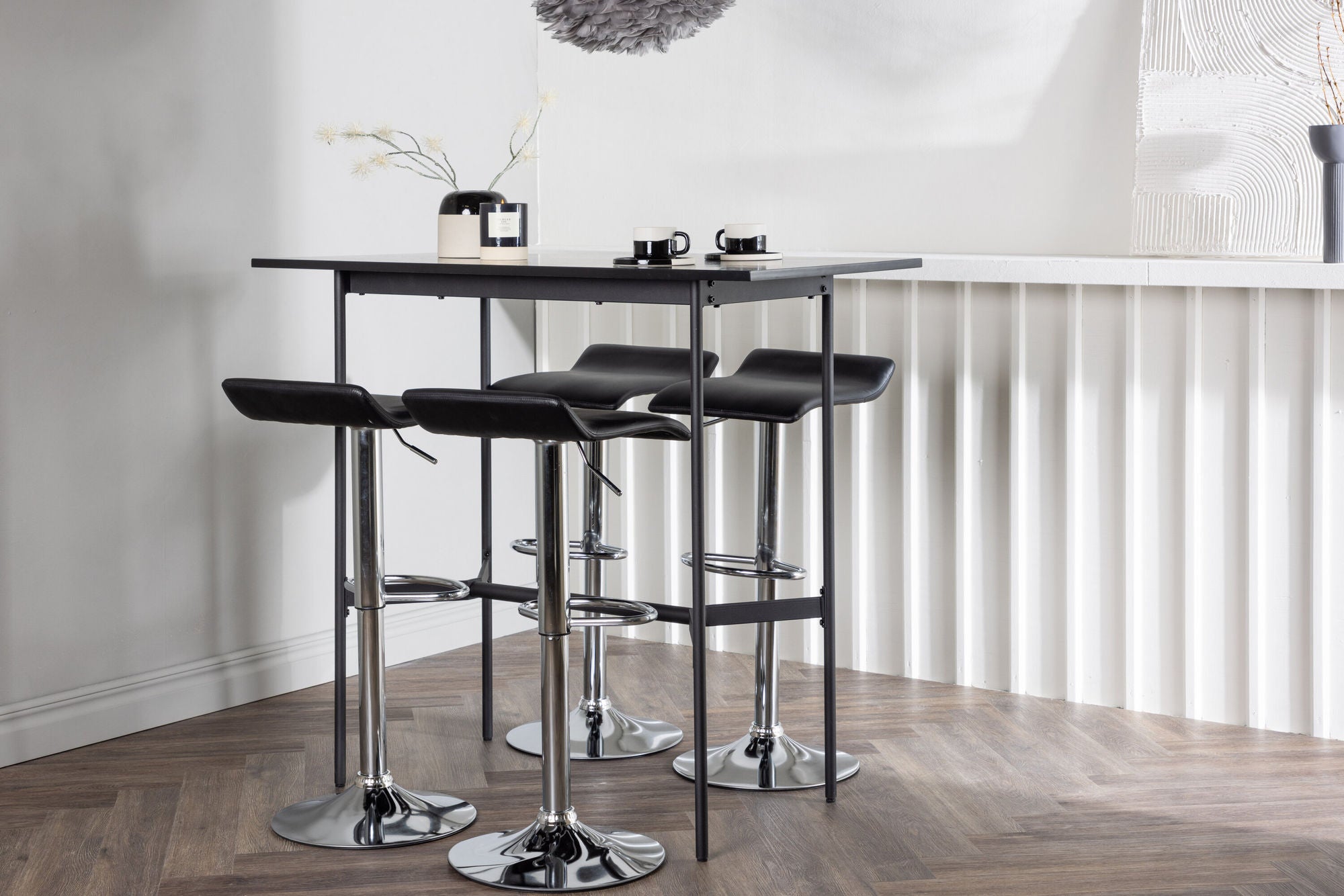 Venture Home Rax Bar bord 120*60 - Black / Black MDF +Jonna Bar stol - Chromed Steel / Black Fabric _4