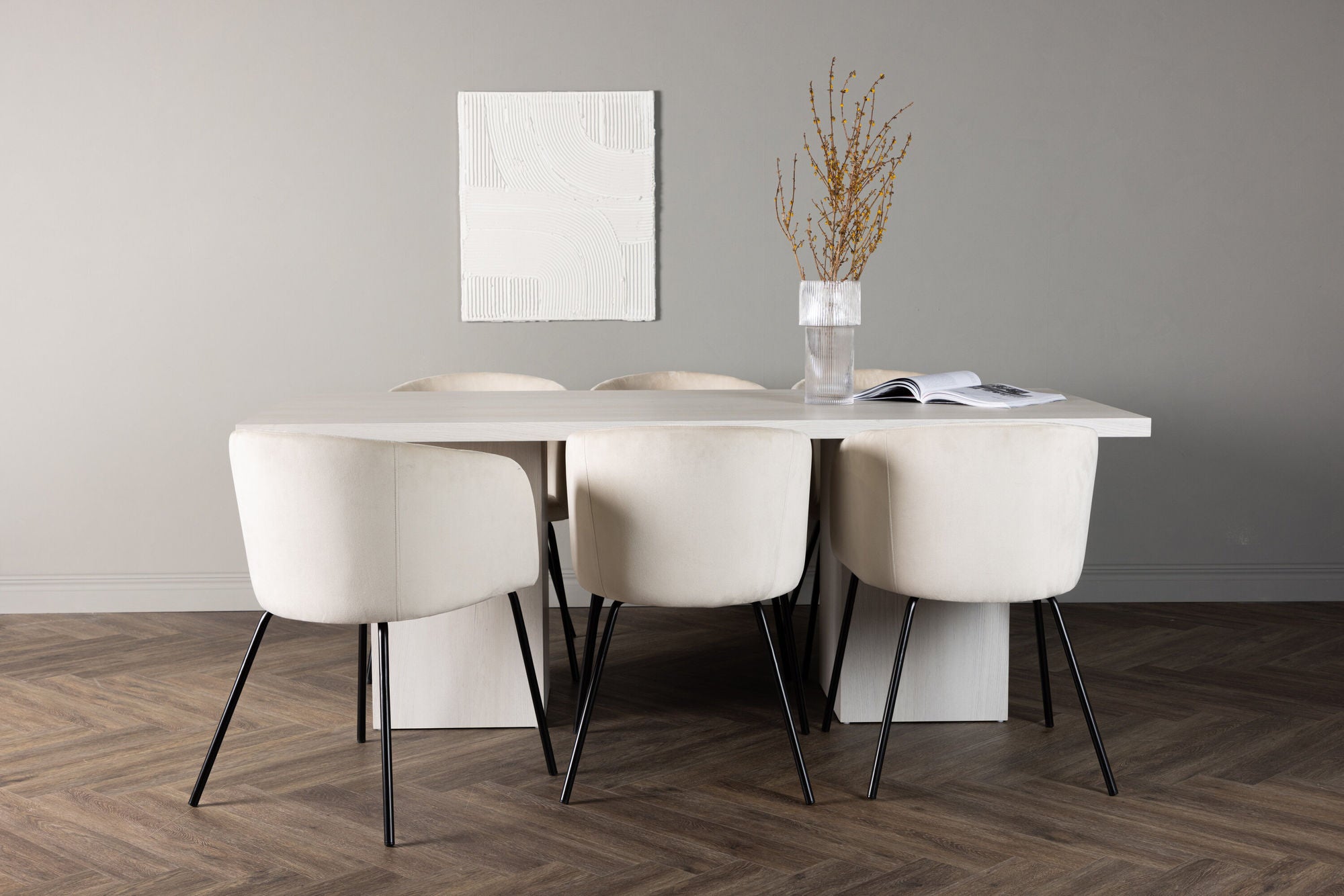 Venture Home Olga spisebord 200*75 - White Wash +Berit stol - Black / Beige Velvet _6