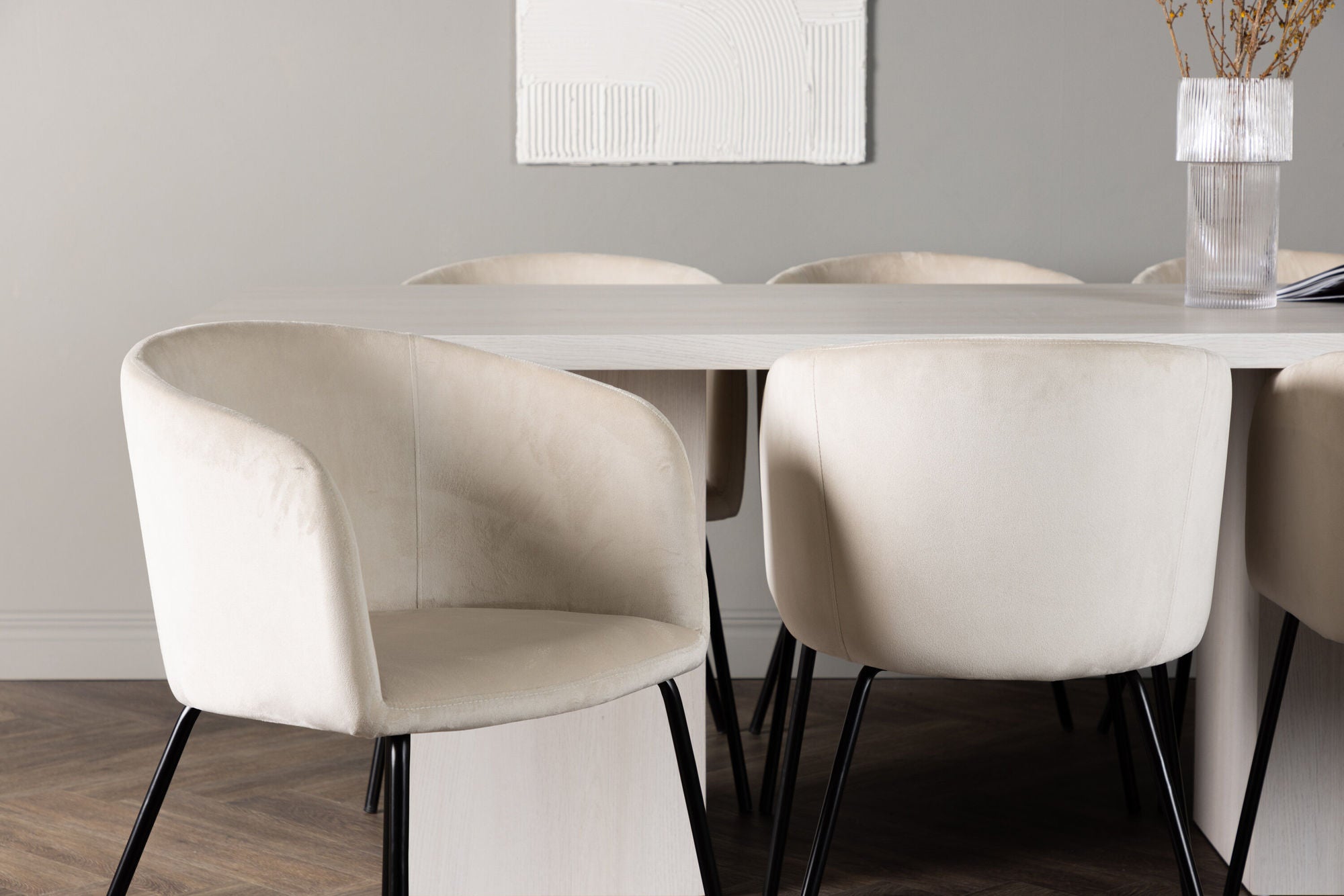Venture Home Olga spisebord 200*75 - White Wash +Berit stol - Black / Beige Velvet _6