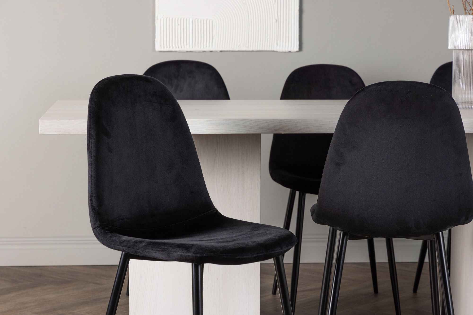 Venture Home Olga spisebord 200*75 - White Wash +Polar Spisebordsstol - Black legs / Black Velvet _6