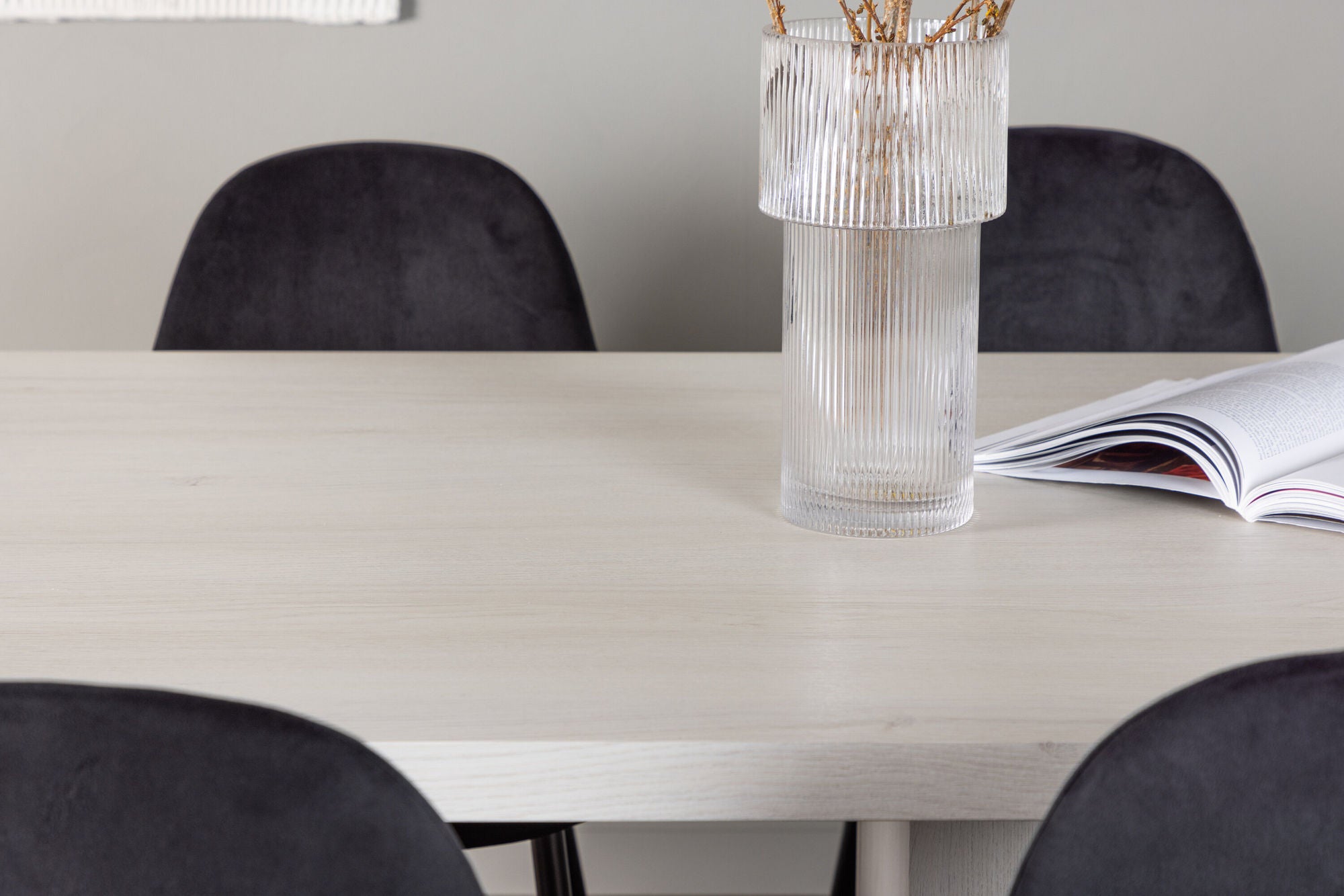 Venture Home Olga spisebord 200*75 - White Wash +Polar Spisebordsstol - Black legs / Black Velvet _6