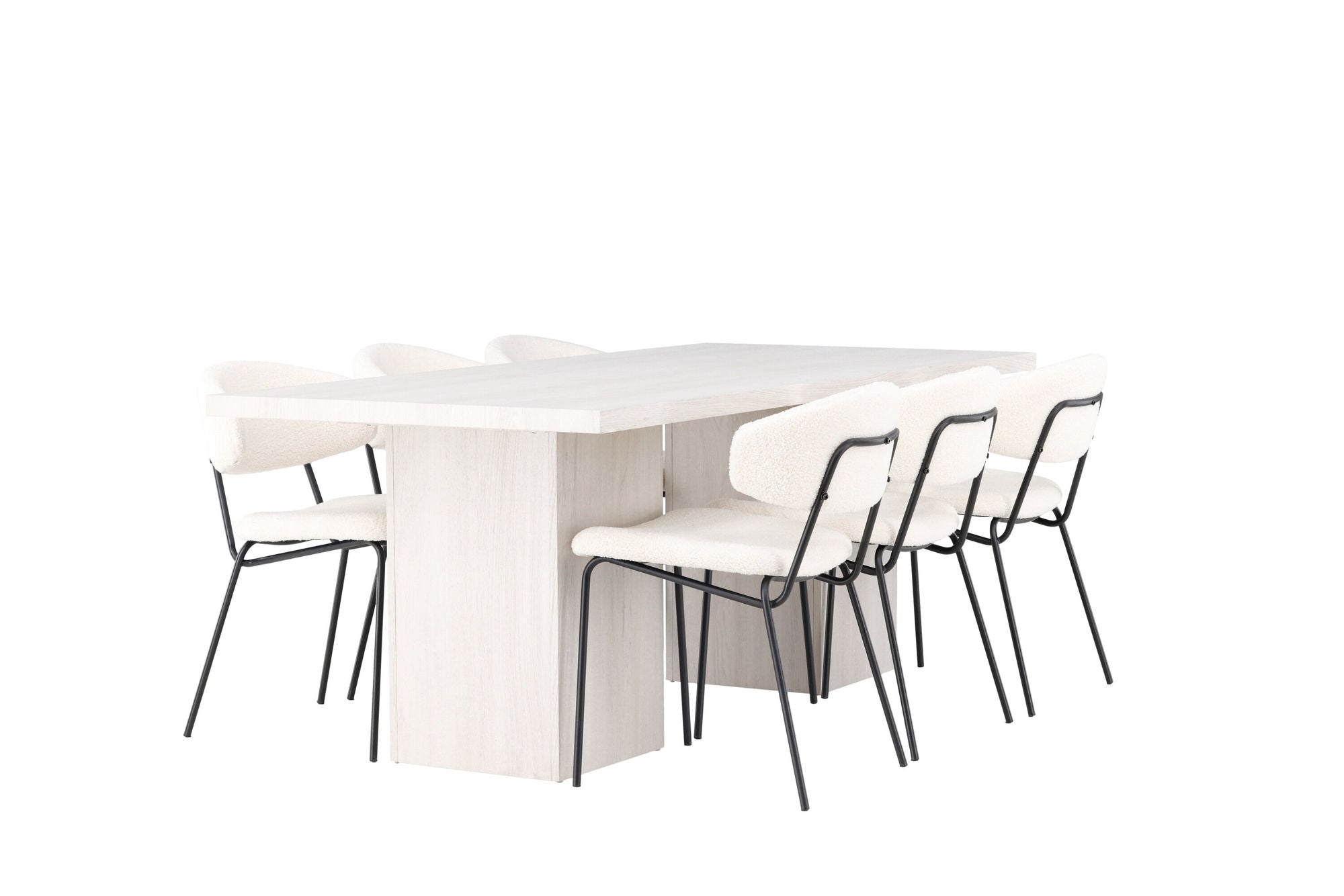 Venture Home Olga spisebord 200*75 - White Wash +Chico Spisebordsstol - Black / White Boucle _6