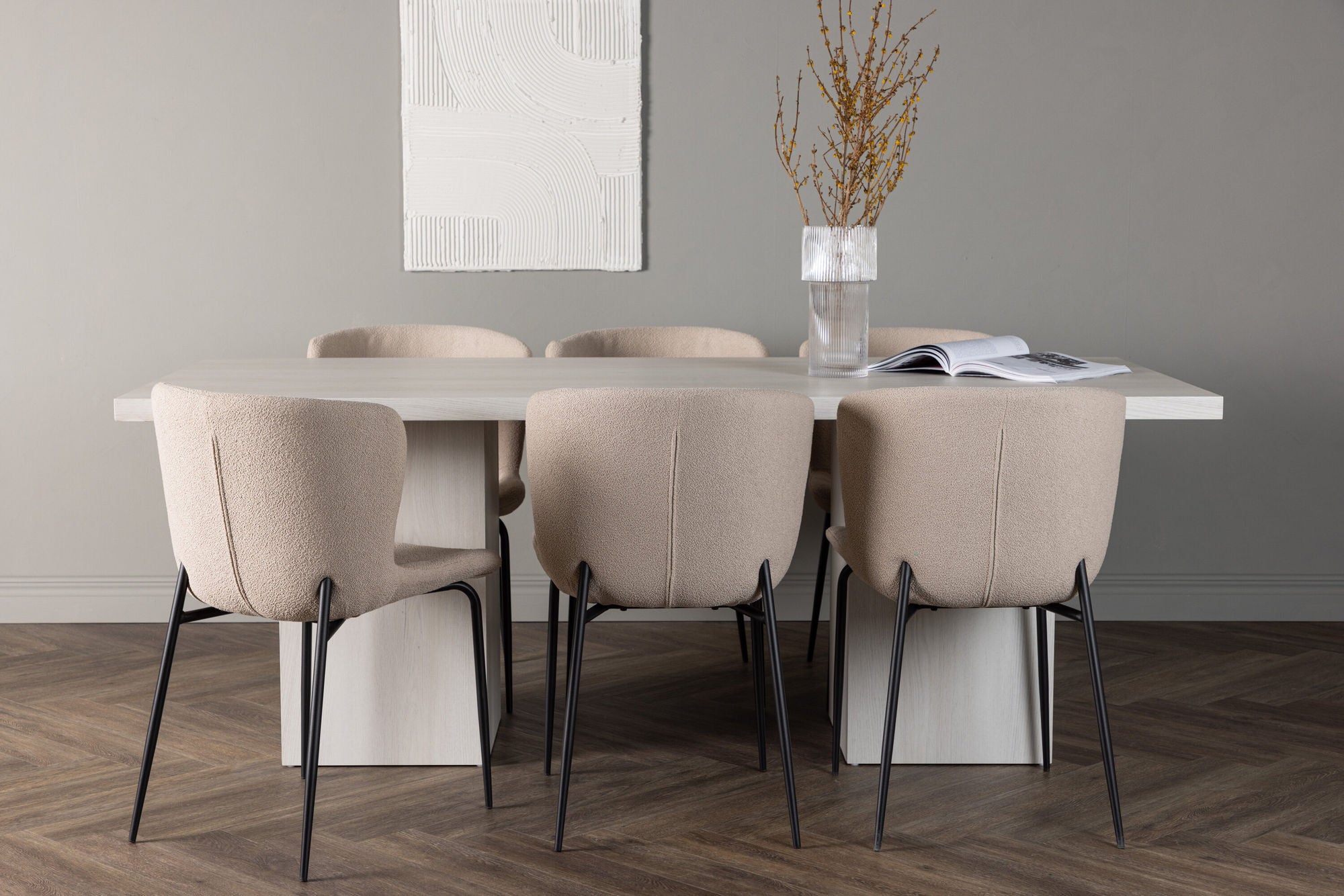 Venture Home Olga spisebord 200*75 - White Wash +Modesto Spisebordsstol - Beige / Beige Boucle _6